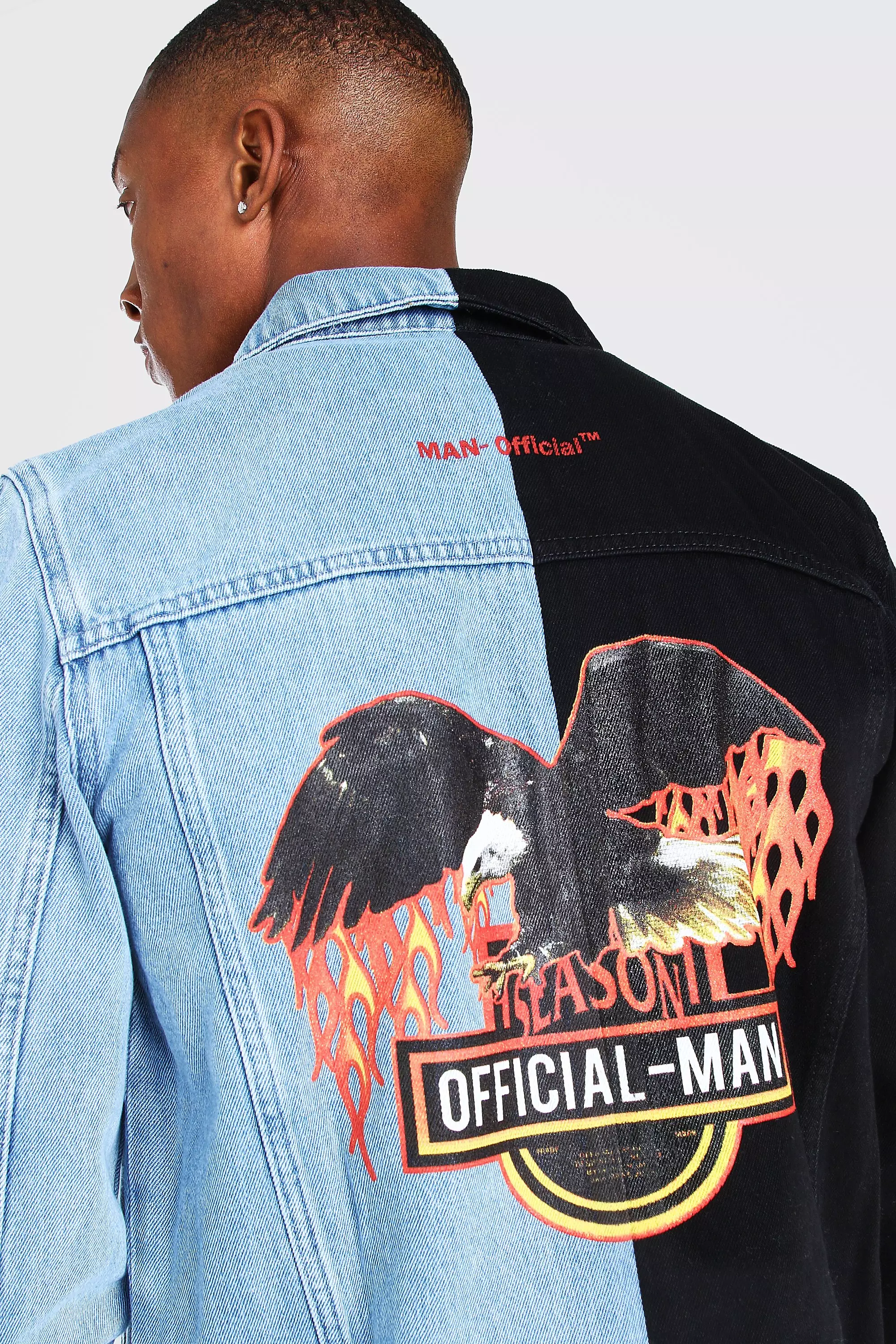 Mens denim jacket with hotsell back print