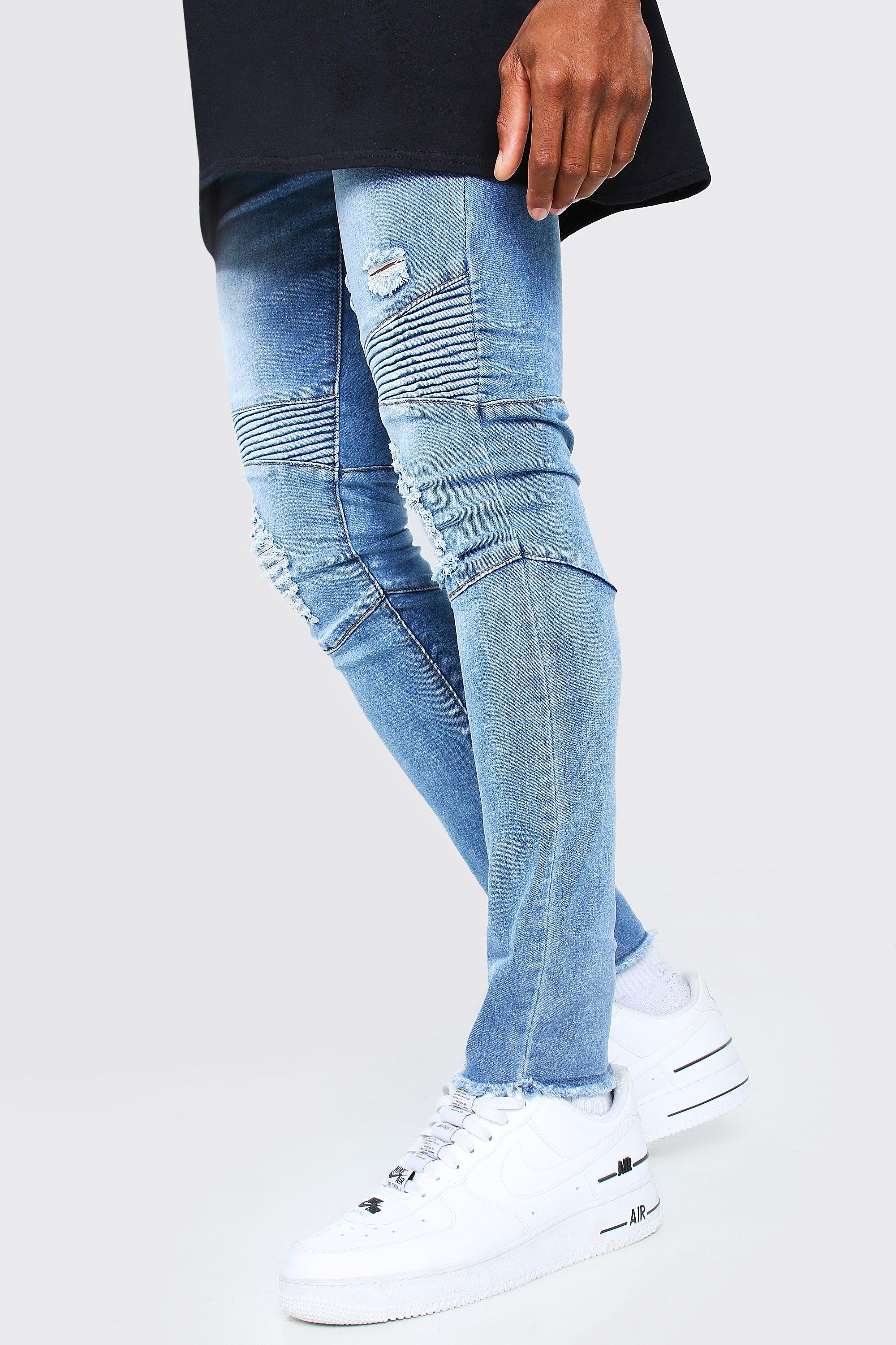 blue biker jeans ripped