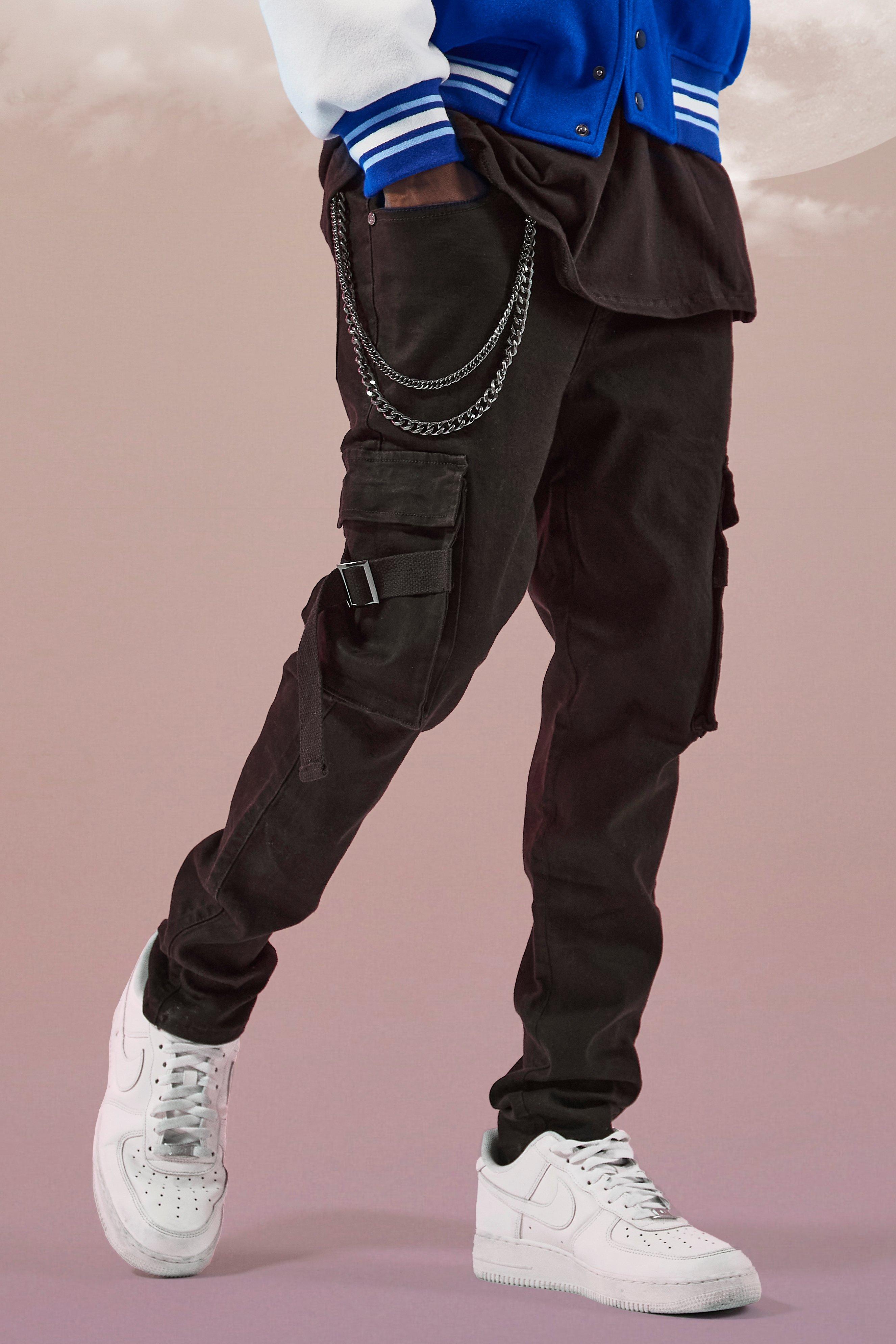 mens cargo pants with chain