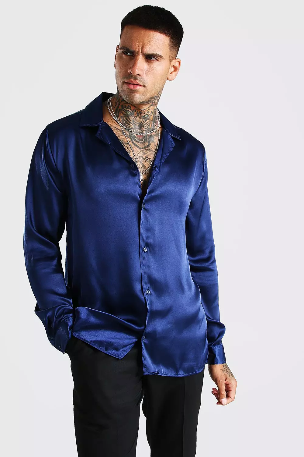 Blue satin clearance shirt mens