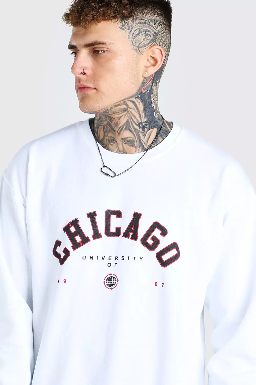 T-shirts & Débardeurs Boohoo  Oversized Chicago Varsity T-shirt White  hommes ⋆ Panini Federal