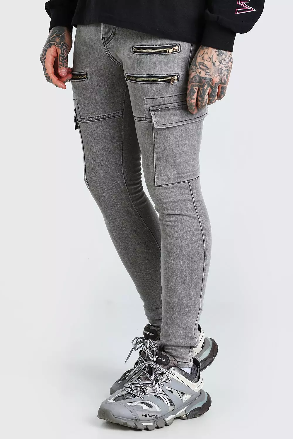 Super Skinny Stretch Jeans Met Ritsen | boohooMAN