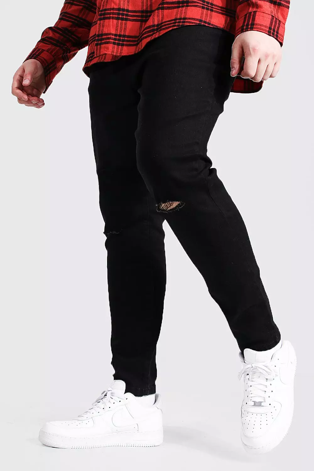 roekeloos Dank je werkloosheid Plus Size Super Skinny Jeans Met Gescheurde Knie | boohooMAN