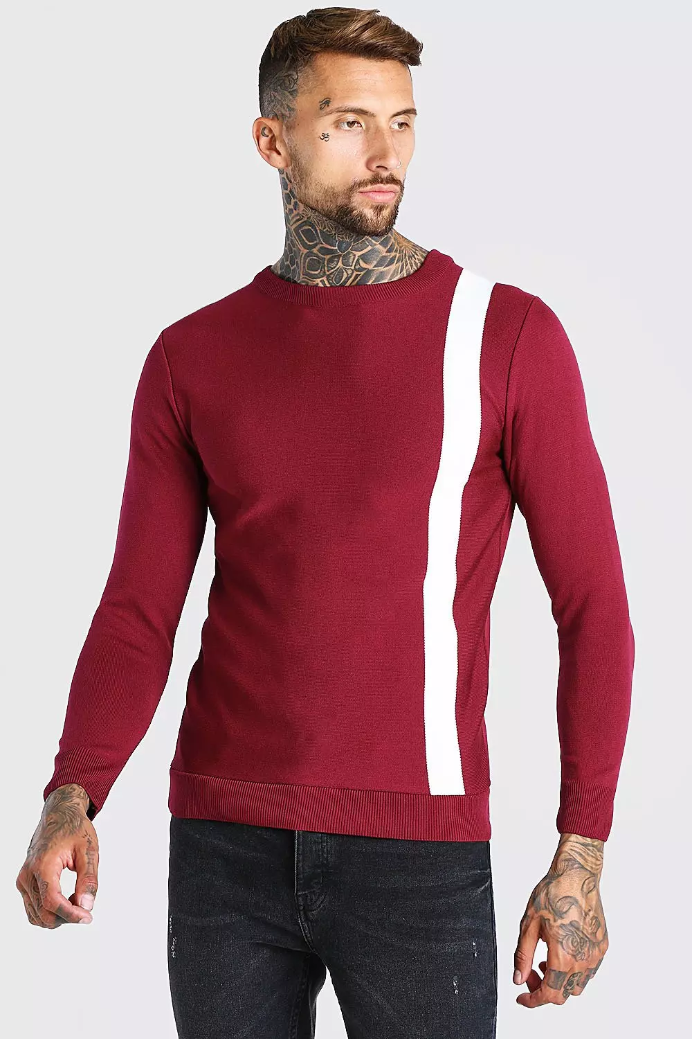 Muscle Fit Stripe Knitted Sweater