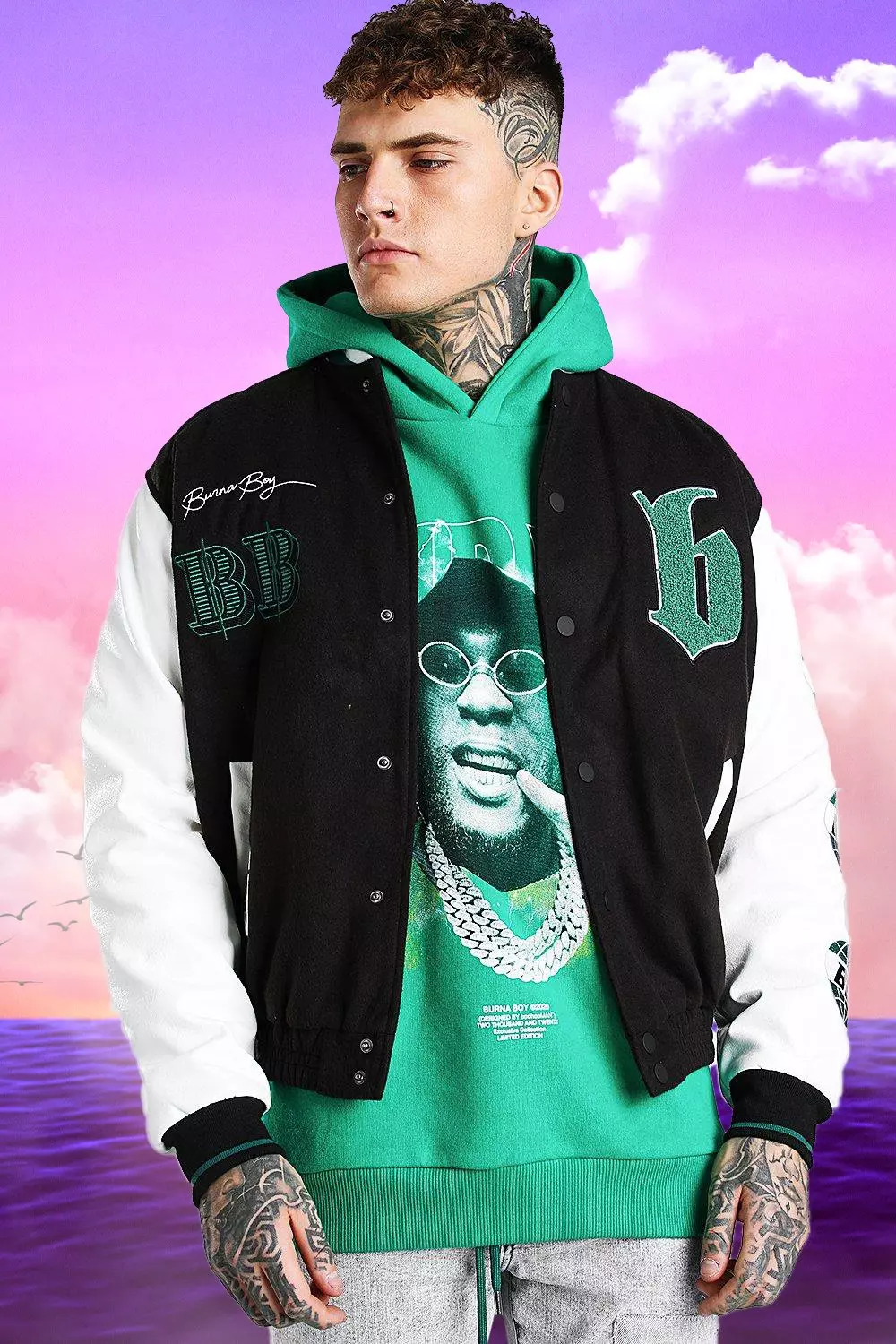 Burna Boy Varsity Bomber Jacket With PU Sleeves