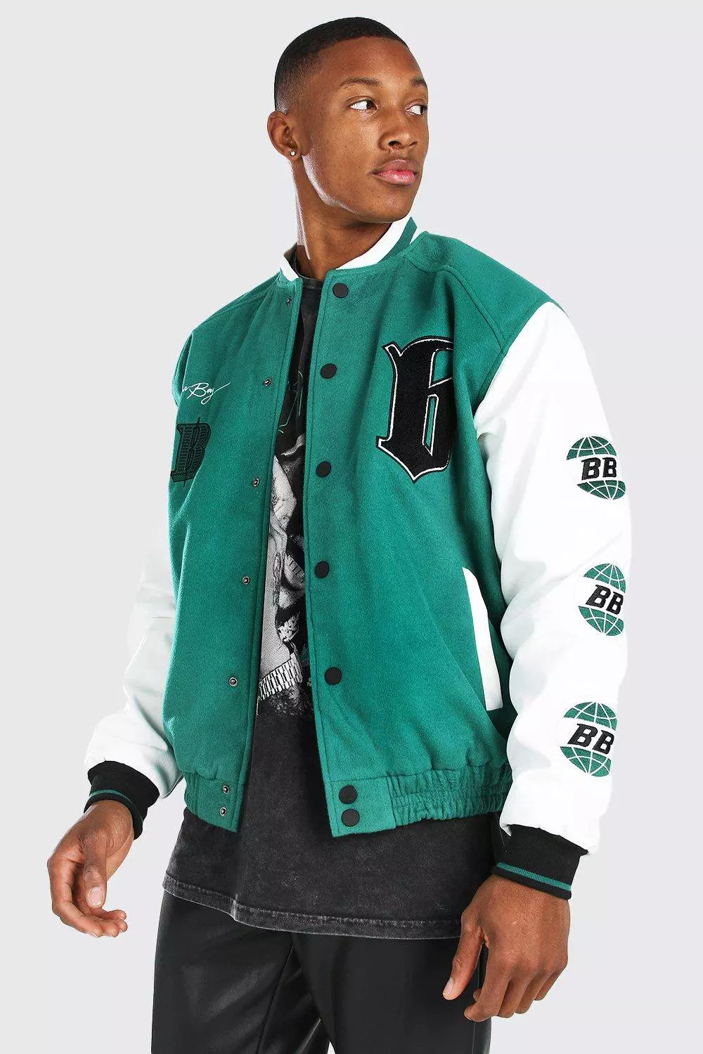 green varsity bomber jacket