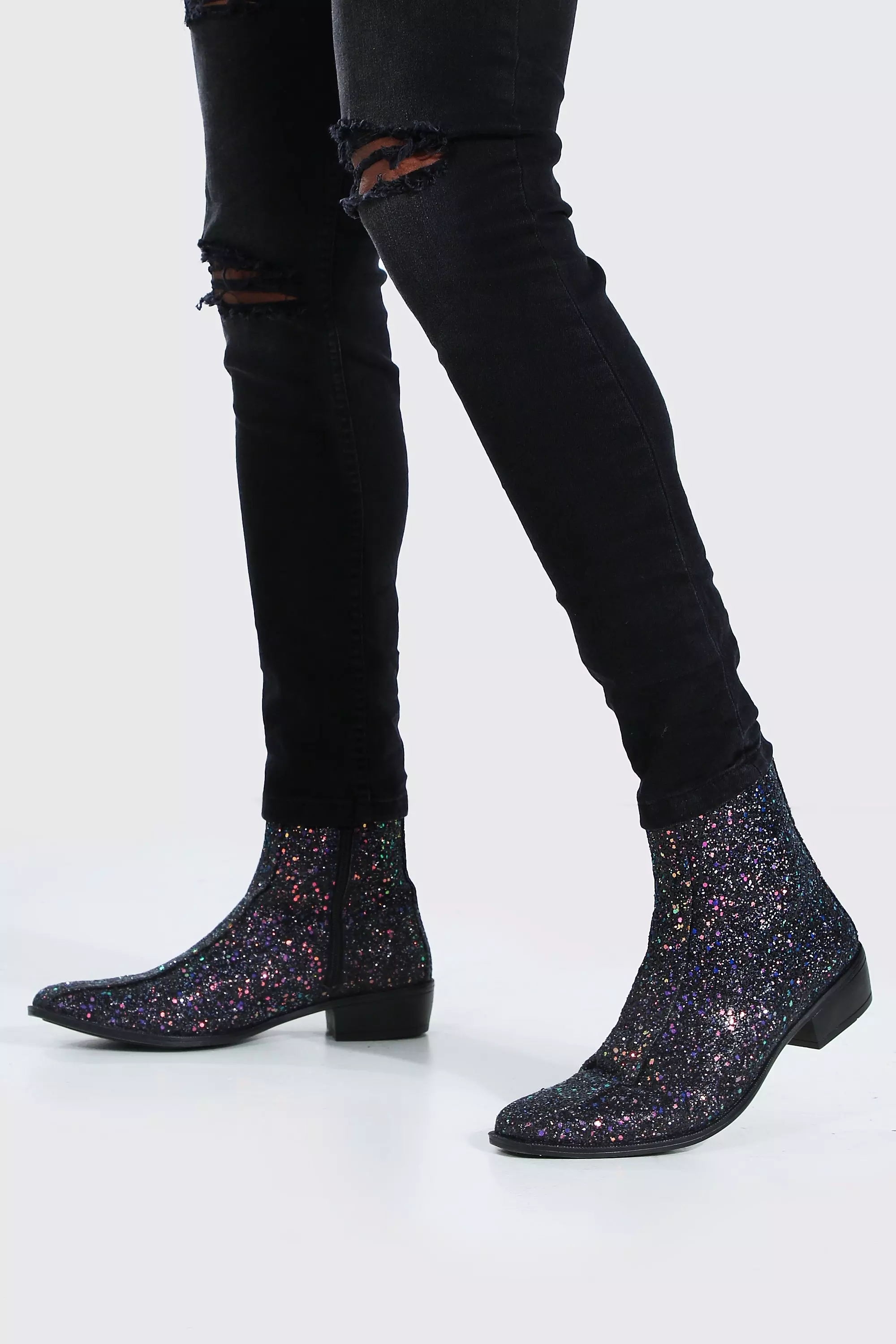 Een trouwe rand straf Glitter Cuban Chelsea Boot | boohooMAN USA