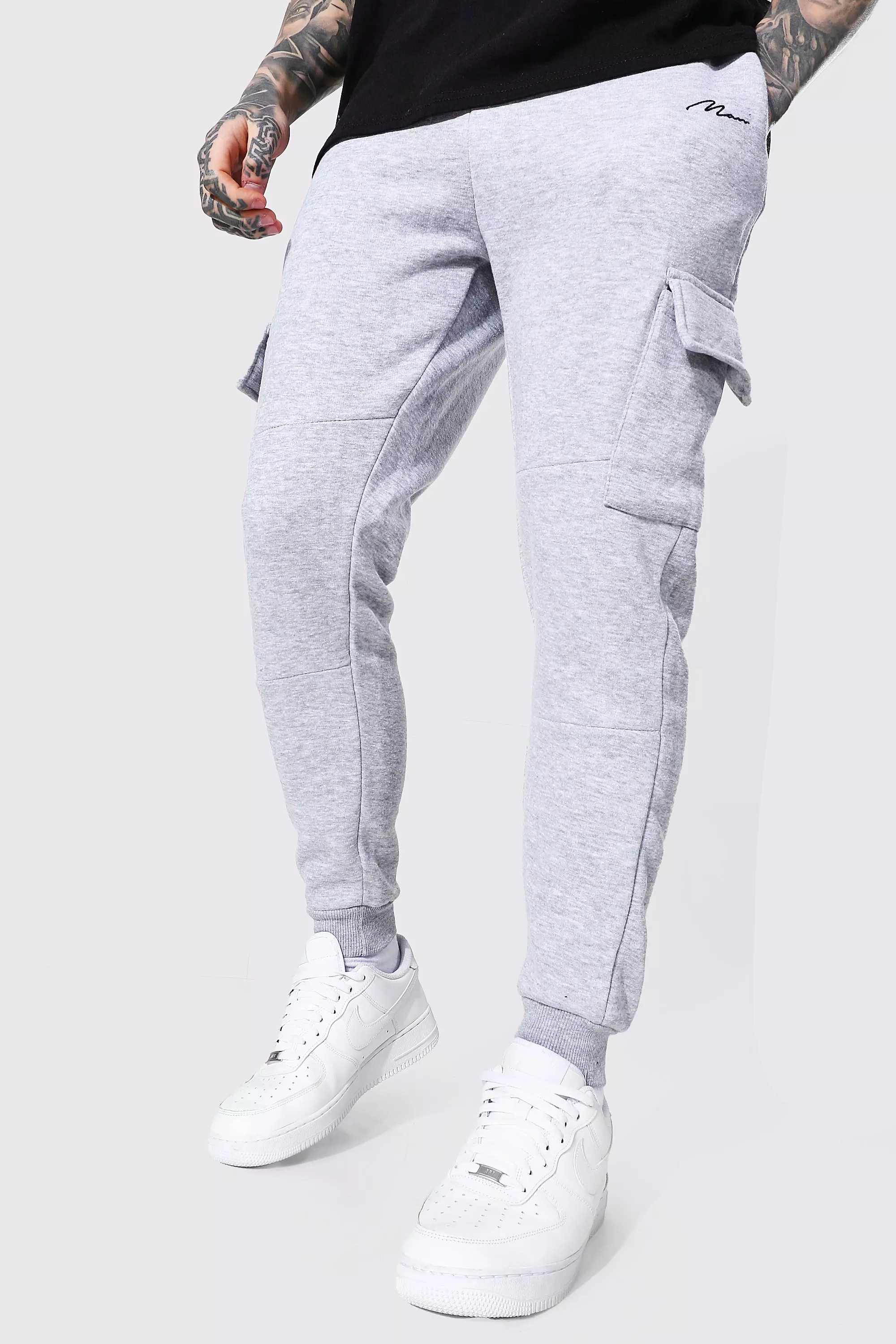 Grey Solid Men Slim Fit Cargo Jogger Pants With Side Packets at Rs