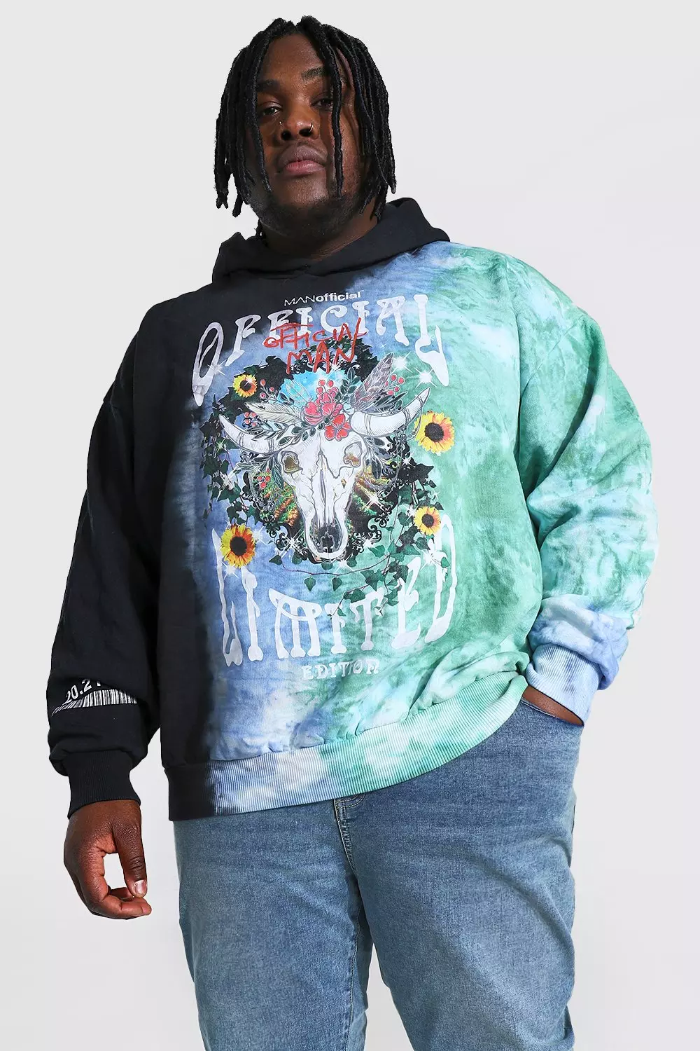 Plus Size Loose Fit Printed Tie Dye Hoodie boohooMAN USA