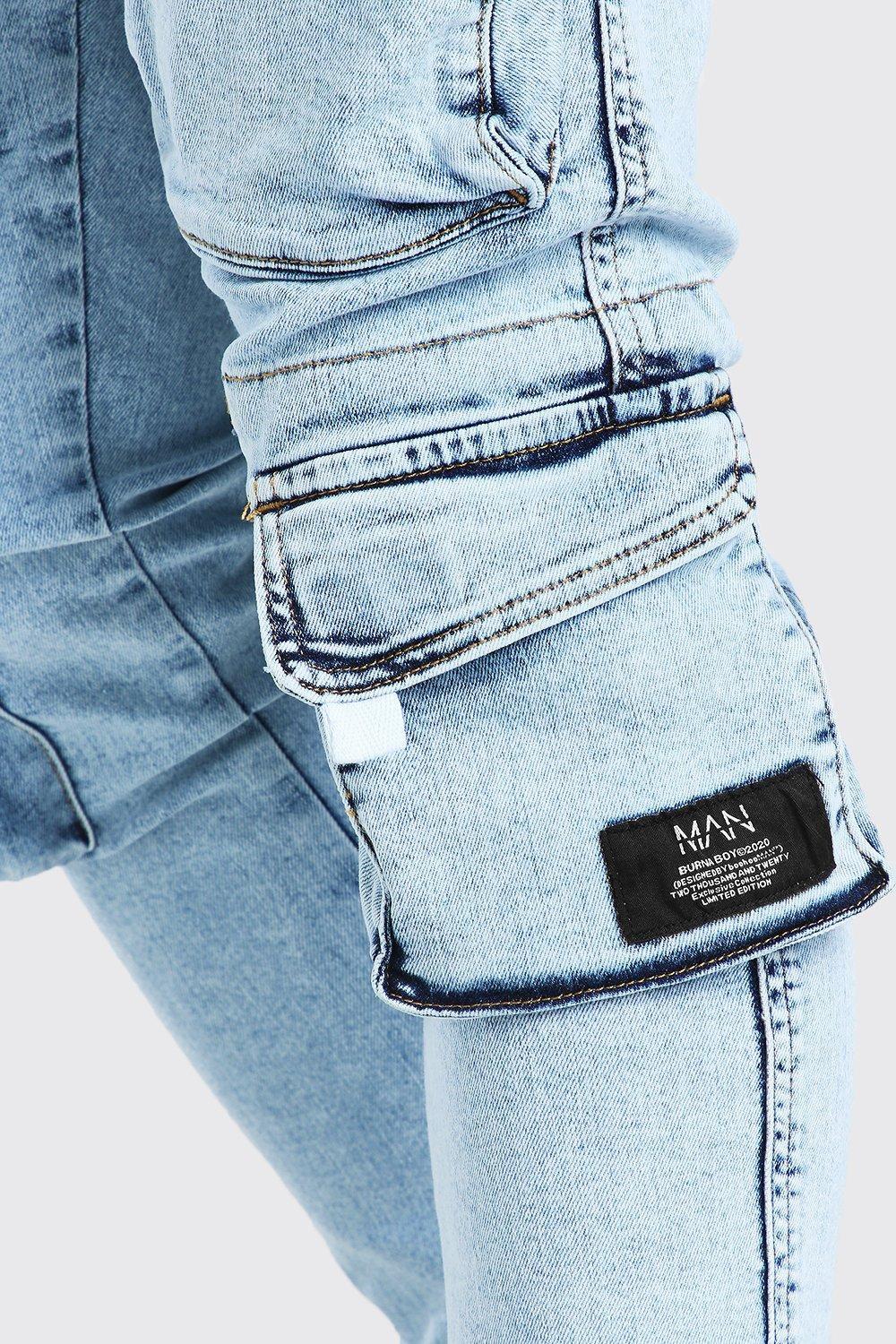 blue denim cargo jeans