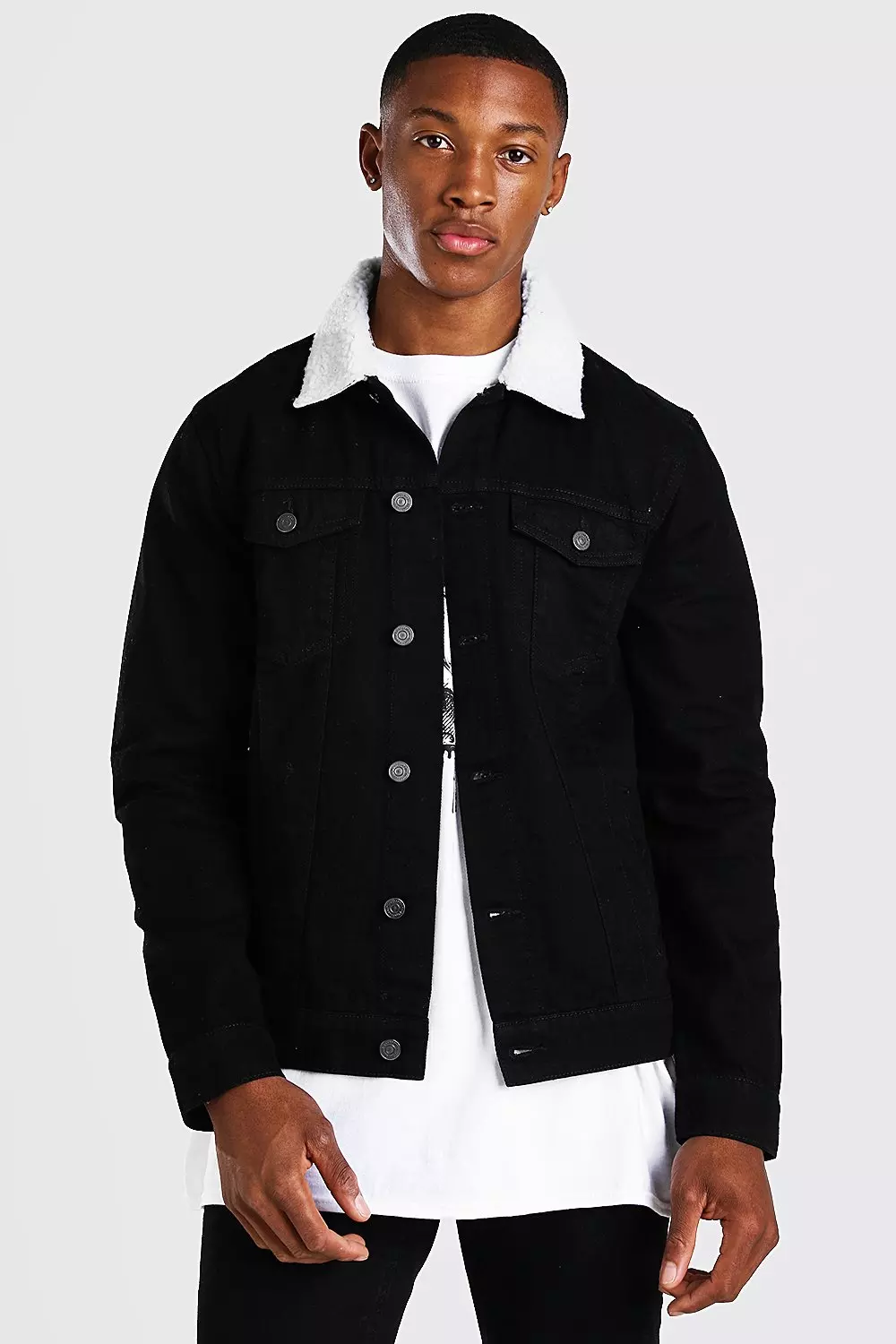 Regular Denim Jacket With White Borg Collar