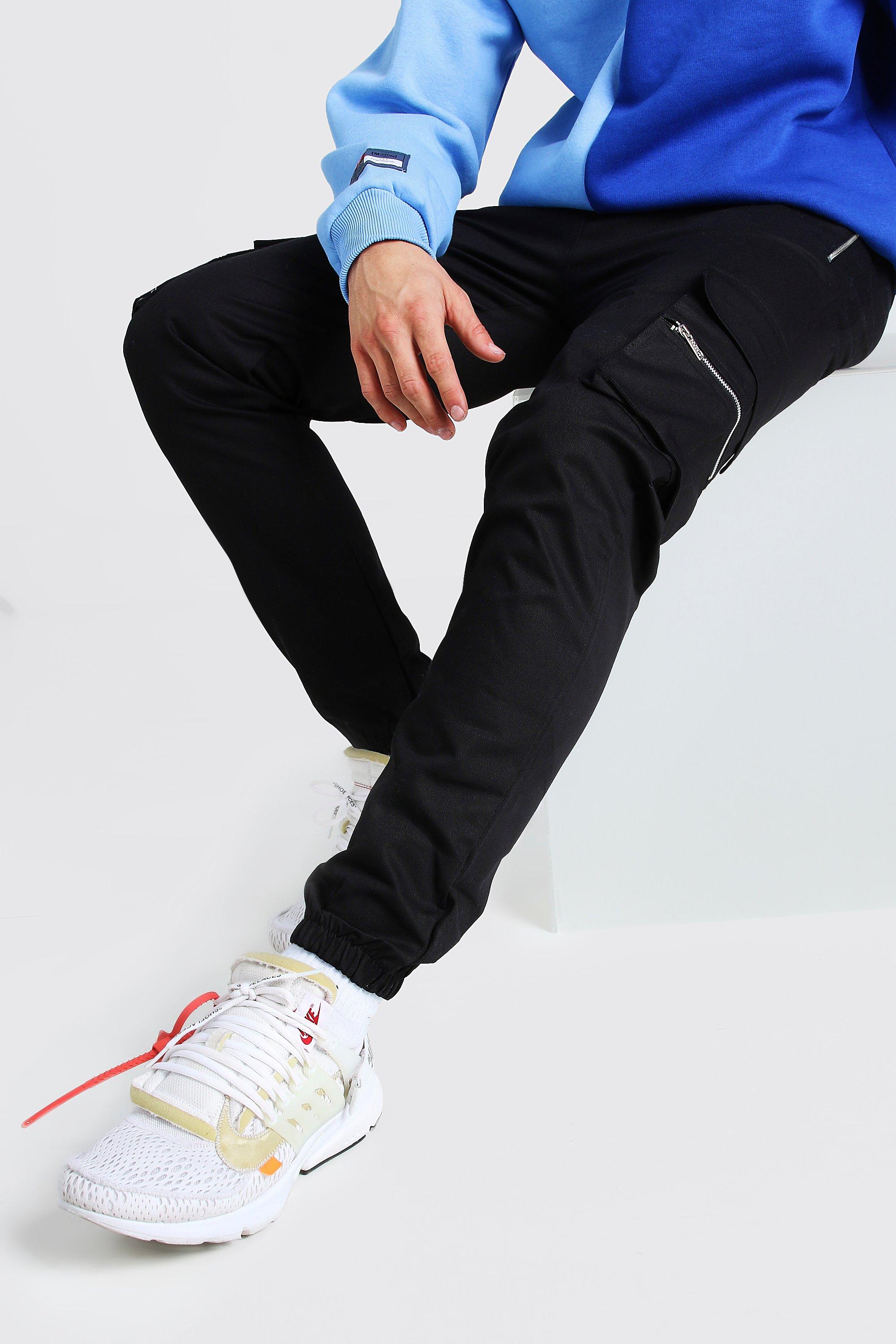 dual pocket zip cargo twill pants