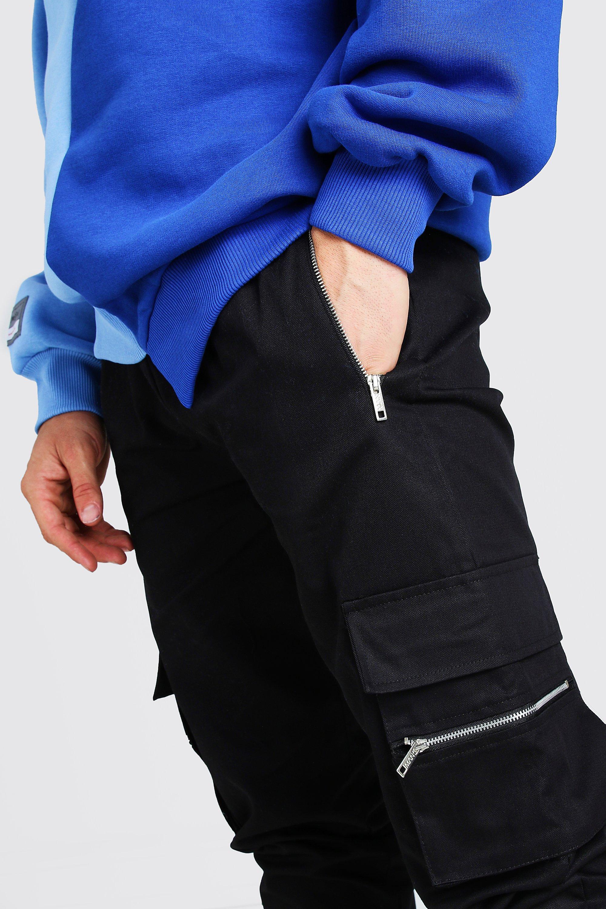 dual pocket zip cargo twill pants