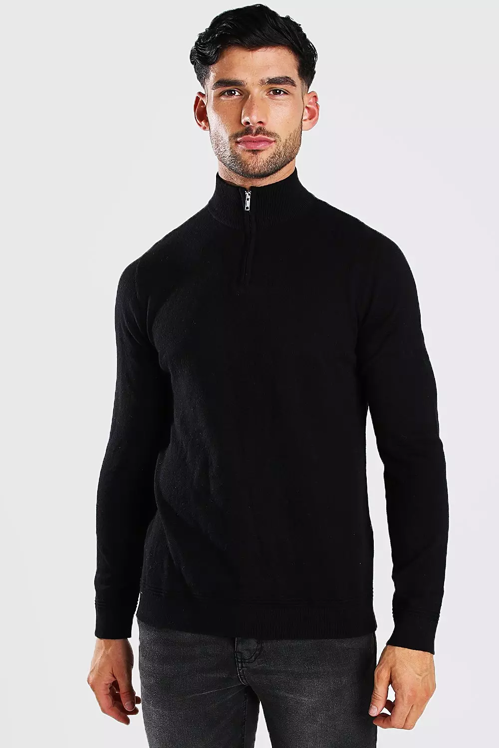 Long Sleeve Half Zip Turtle Neck Sweater | boohooMAN USA