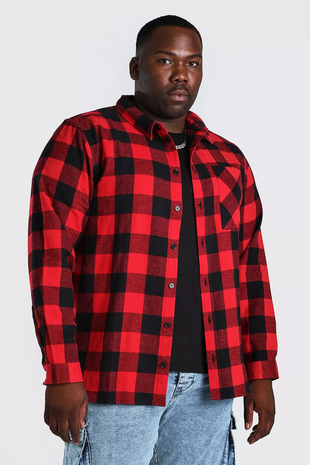 Size Long Sleeve Flannel Shirt | boohooMAN USA