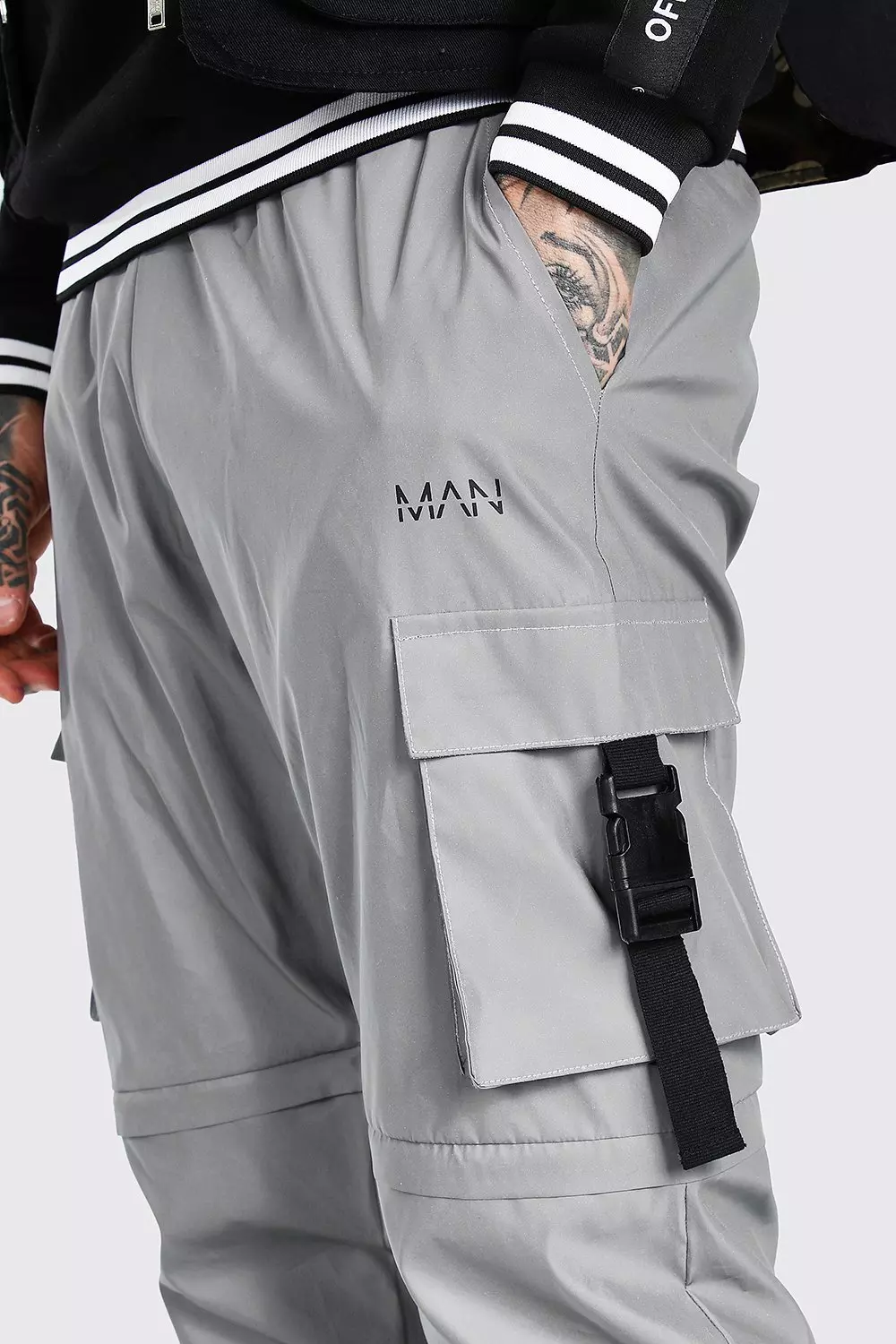 Original Man Reflective Shell Strap Cargo Pants | boohooMAN USA