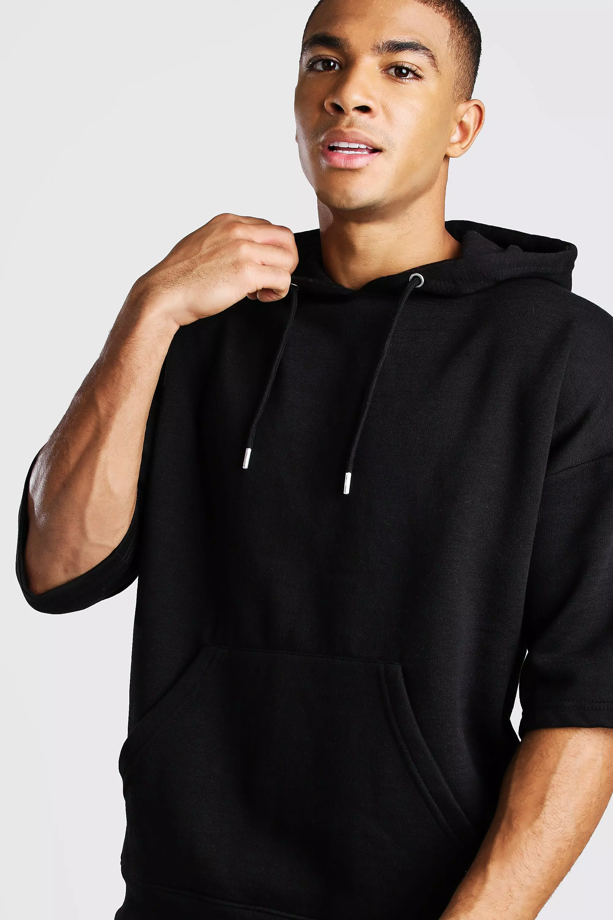 Black half hot sale sleeve hoodie