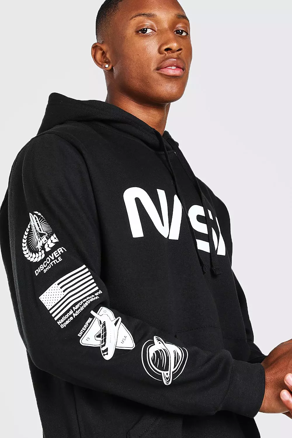 Black hoodie sales sleeve print