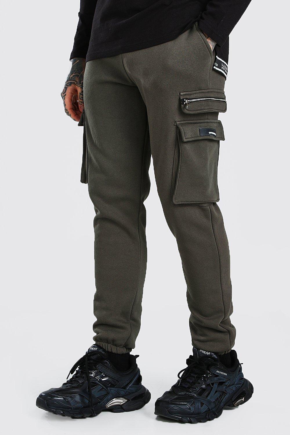 khaki joggers with zippers