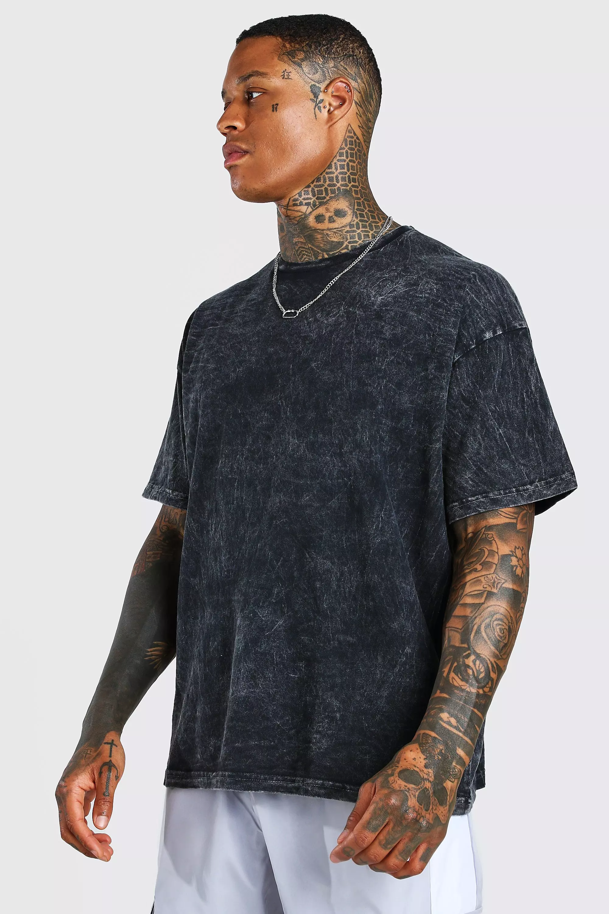 Manga Beundringsværdig Mauve Oversized Acid Wash T-Shirt | boohooMAN USA