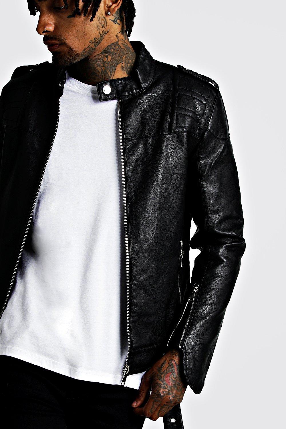 fitted leather look jacket