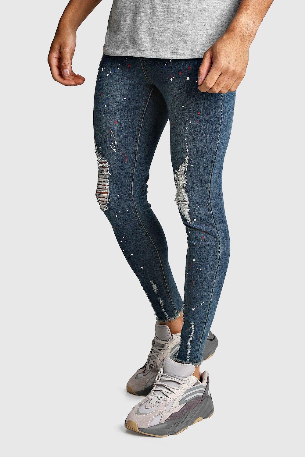 boohooman paint splatter jeans