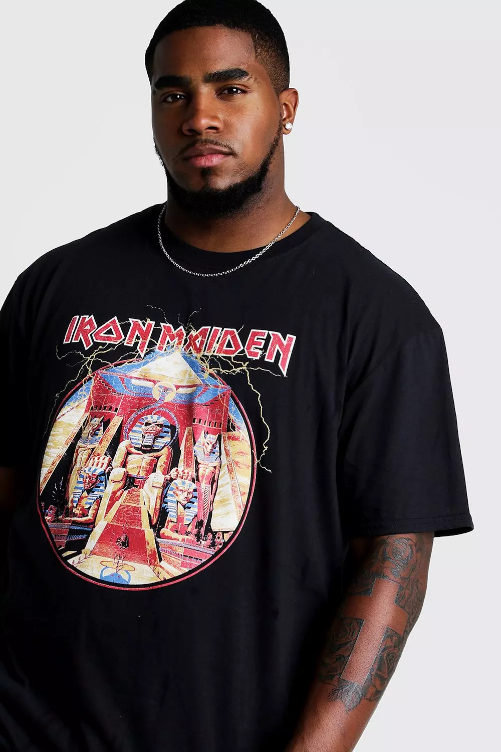 i tilfælde af Tryk ned Hende selv Plus Size Iron Maiden License T-Shirt | BoohooMAN