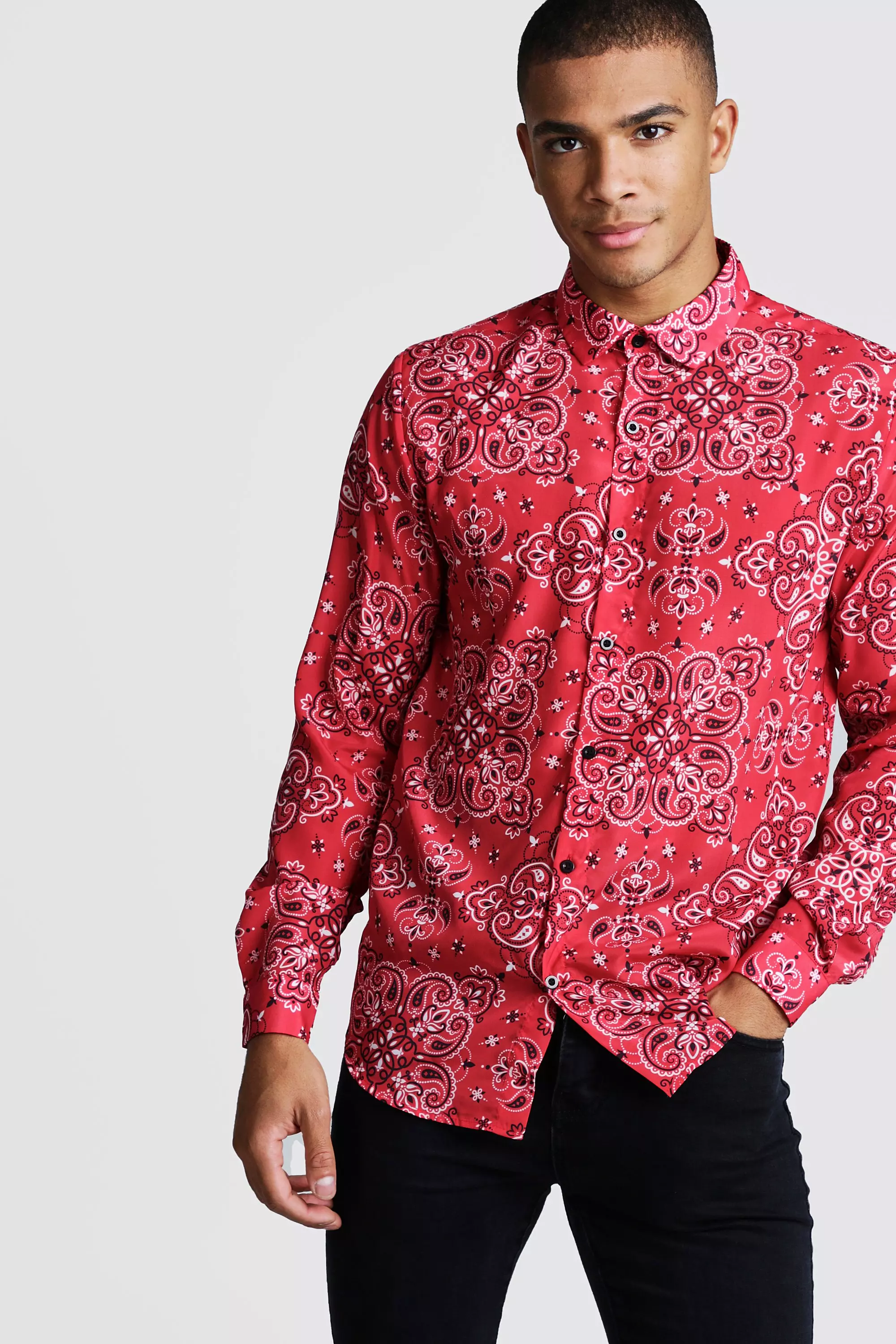 ASOS DESIGN oversized shirt in red bandana print - part of a set