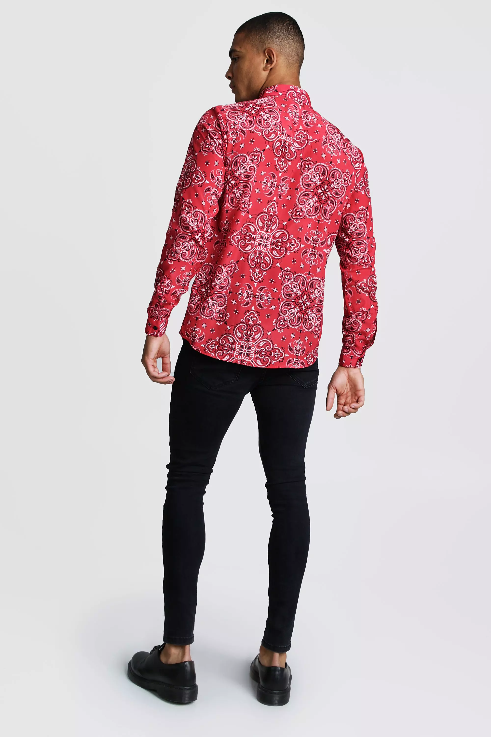 Mens red bandana store shirt long sleeve