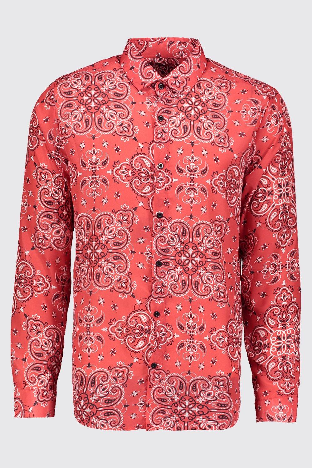 mens red bandana button up shirt