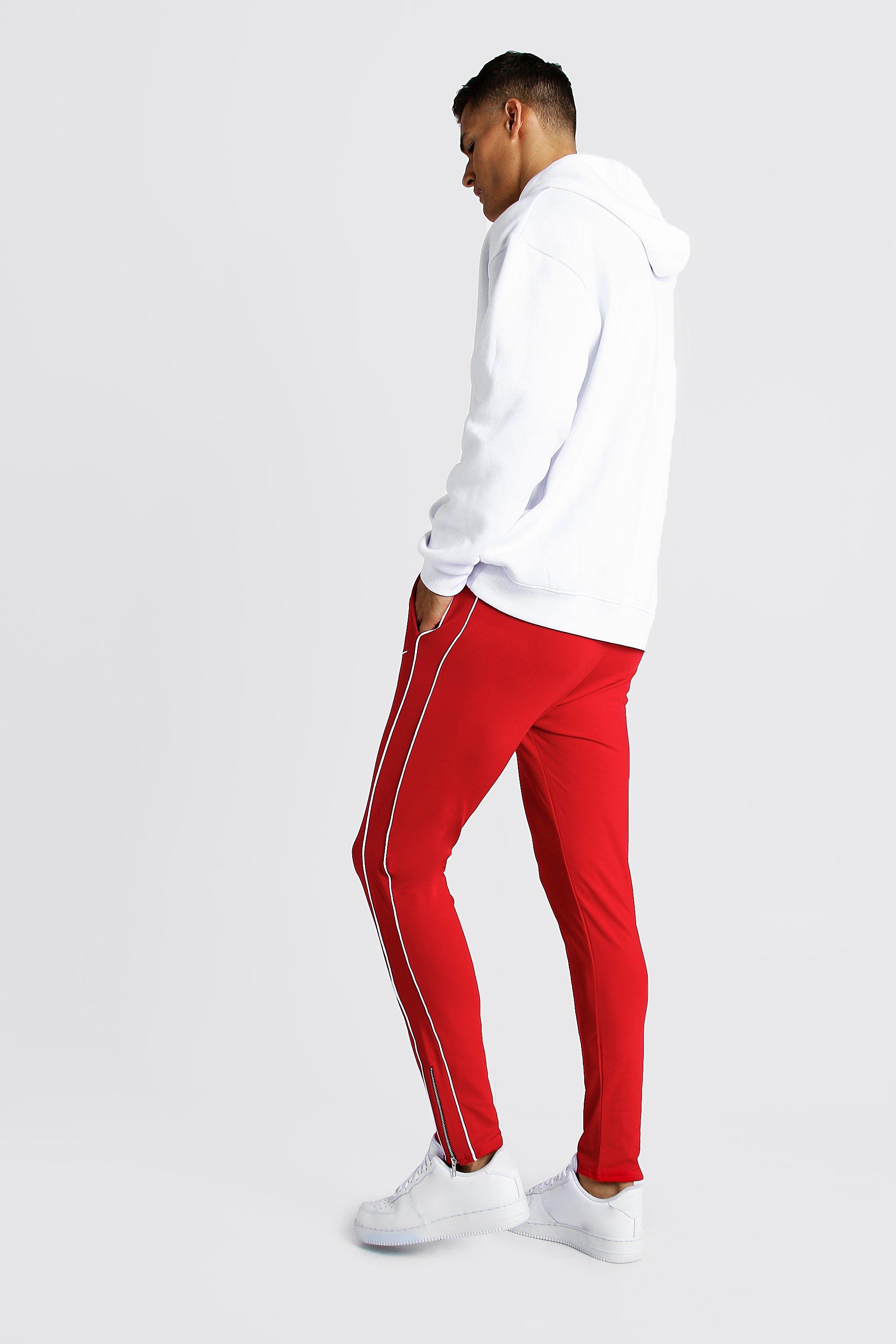 boohooman red joggers
