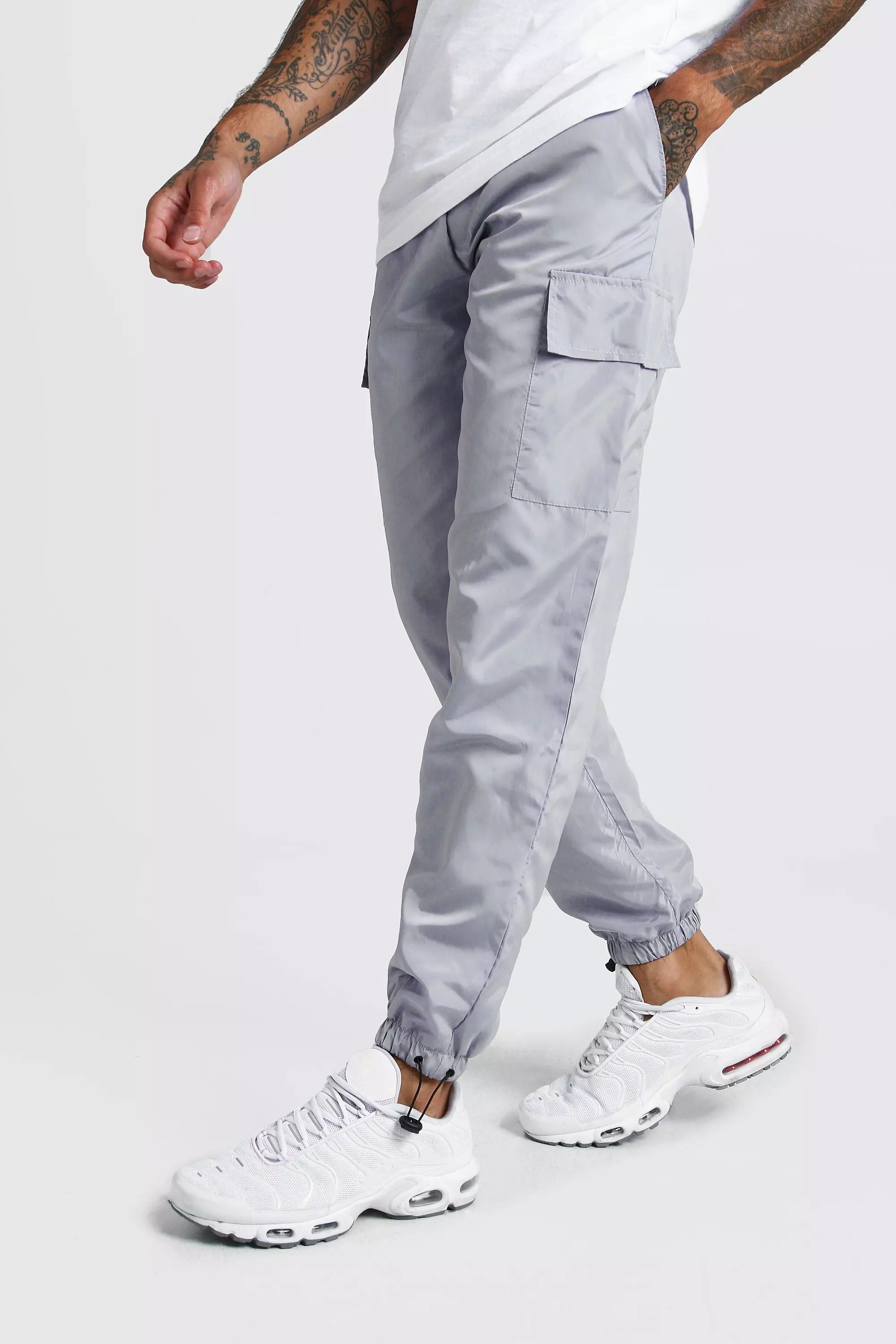 Nylon Cargo Joggers With Bungee Hem