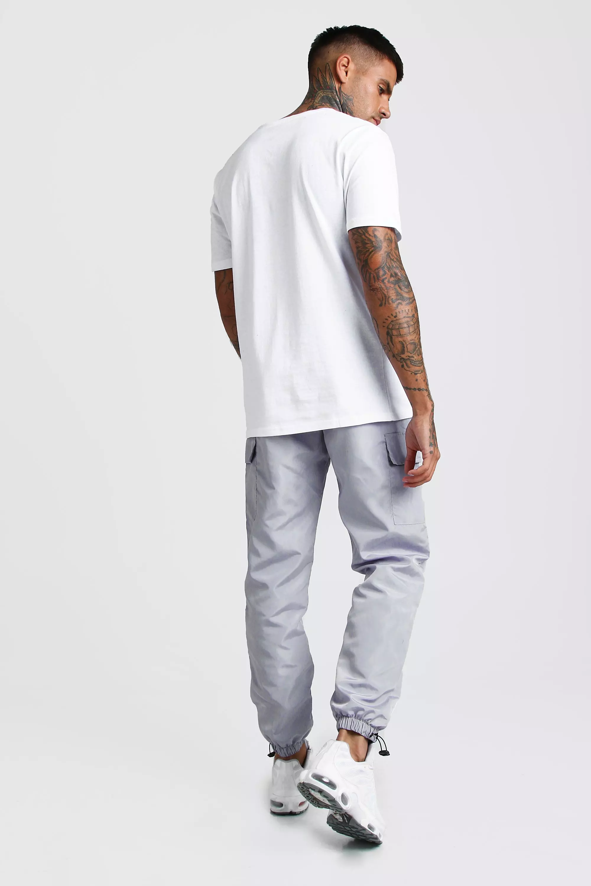 Nylon Cargo Joggers With Bungee Hem boohooMAN UK