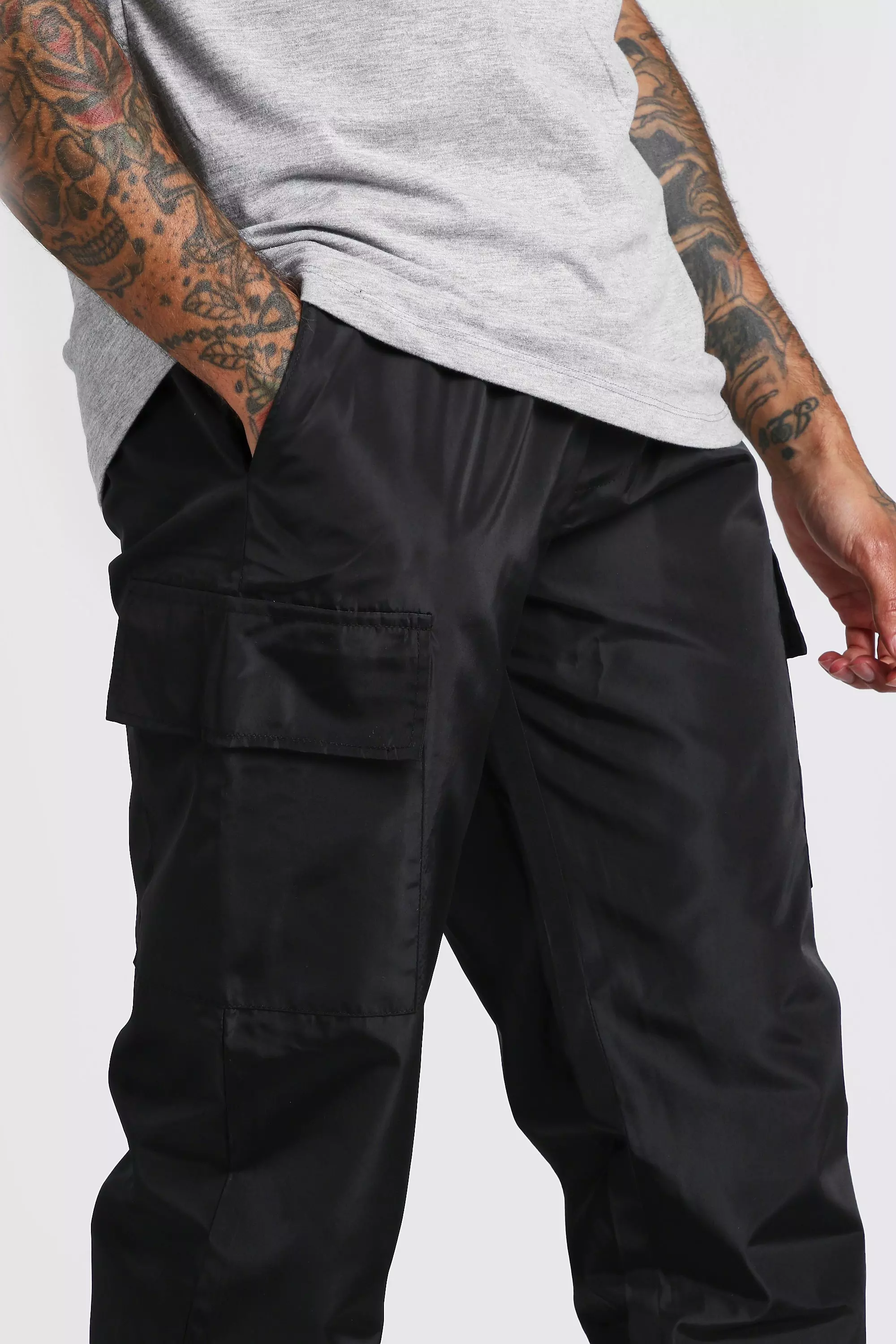 Nylon Cargo Joggers With Bungee Hem