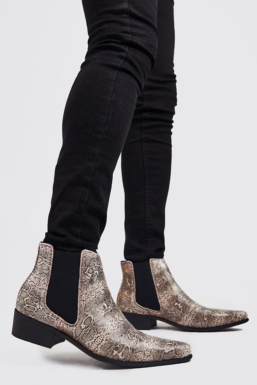 snake print chelsea boots