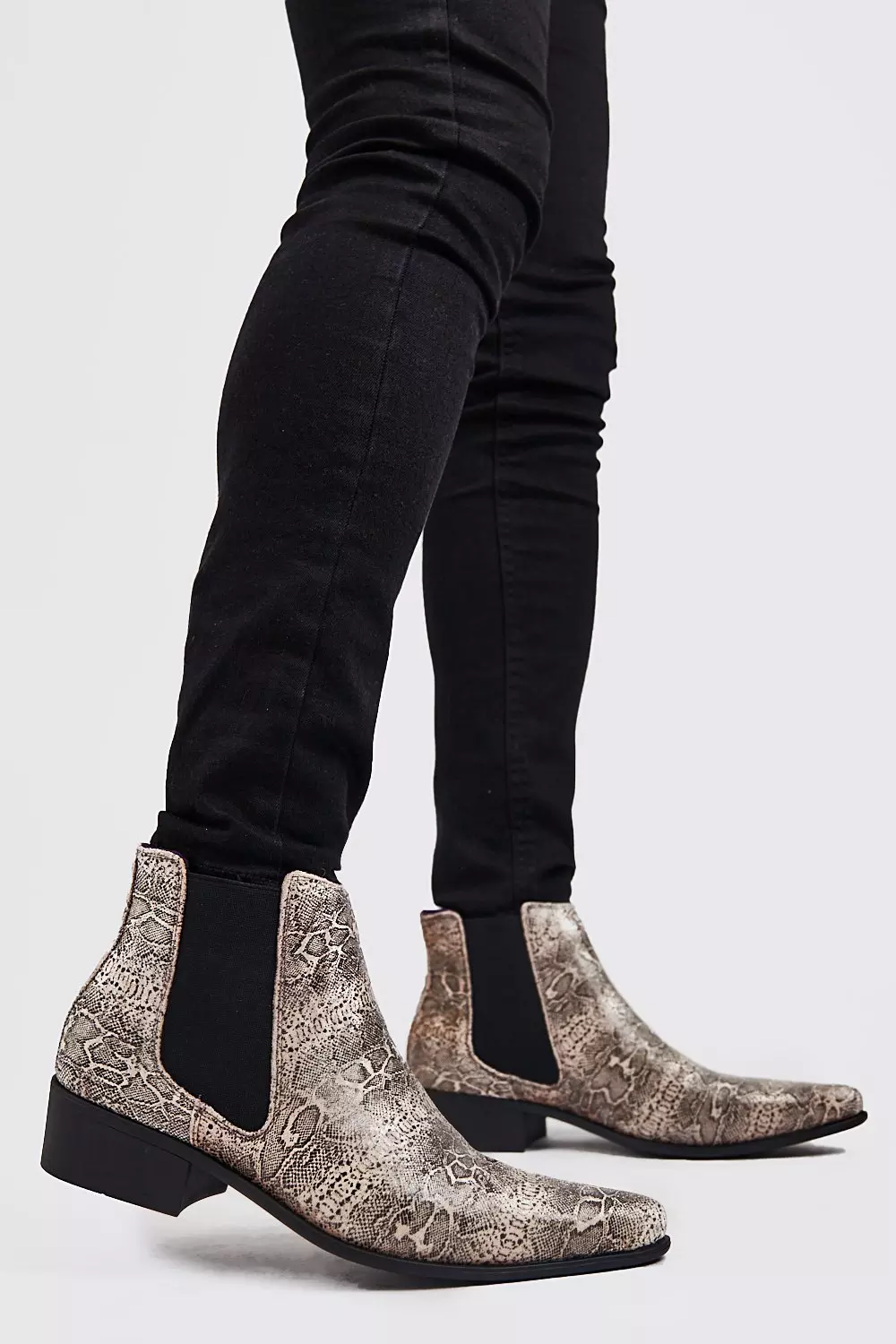 Faux Snake Print Western Chelsea Boot | boohooMAN