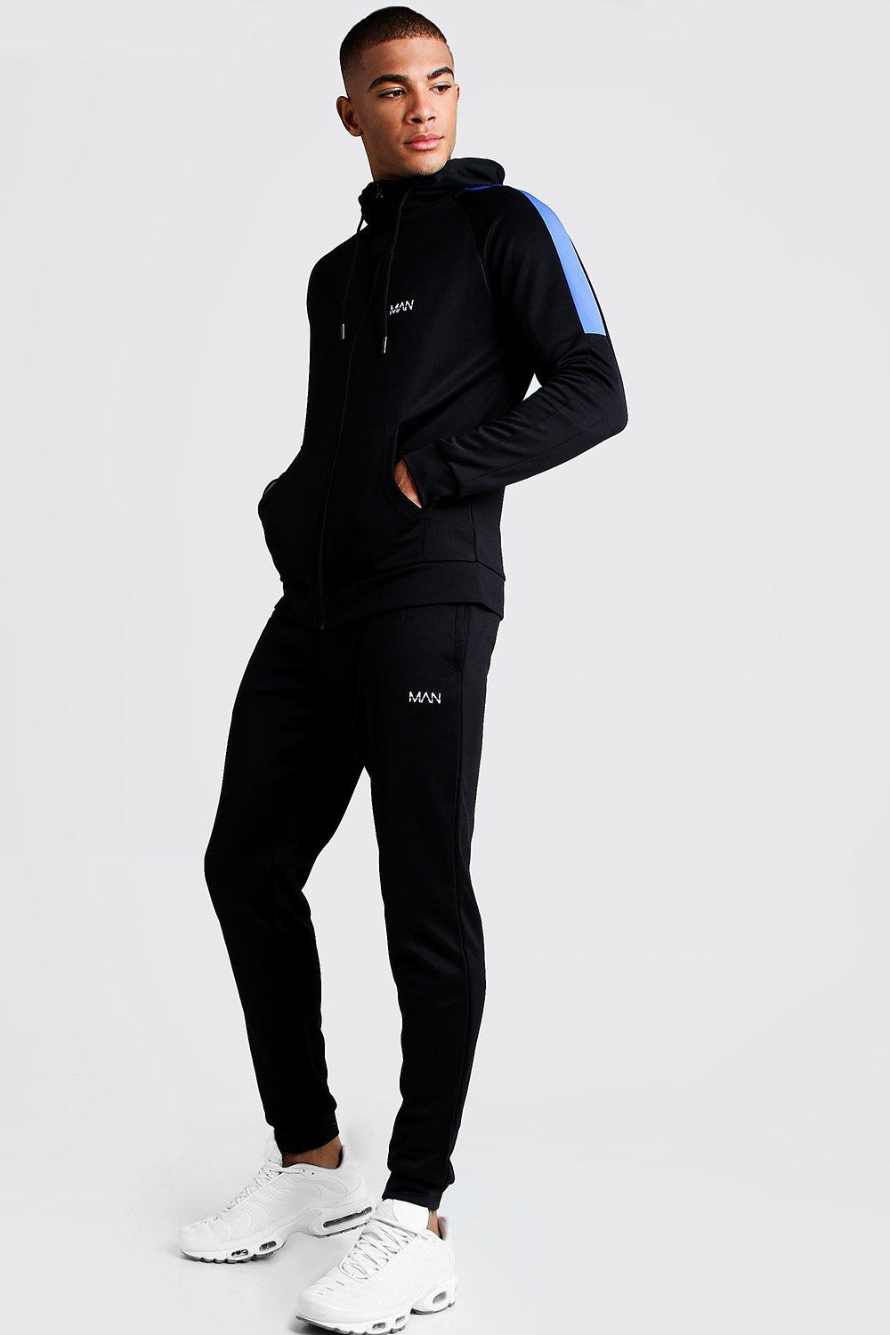 mens black slim fit tracksuit