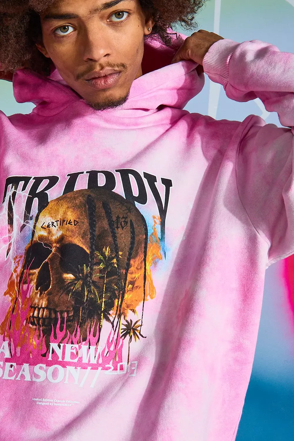 Boohooman pink online hoodie