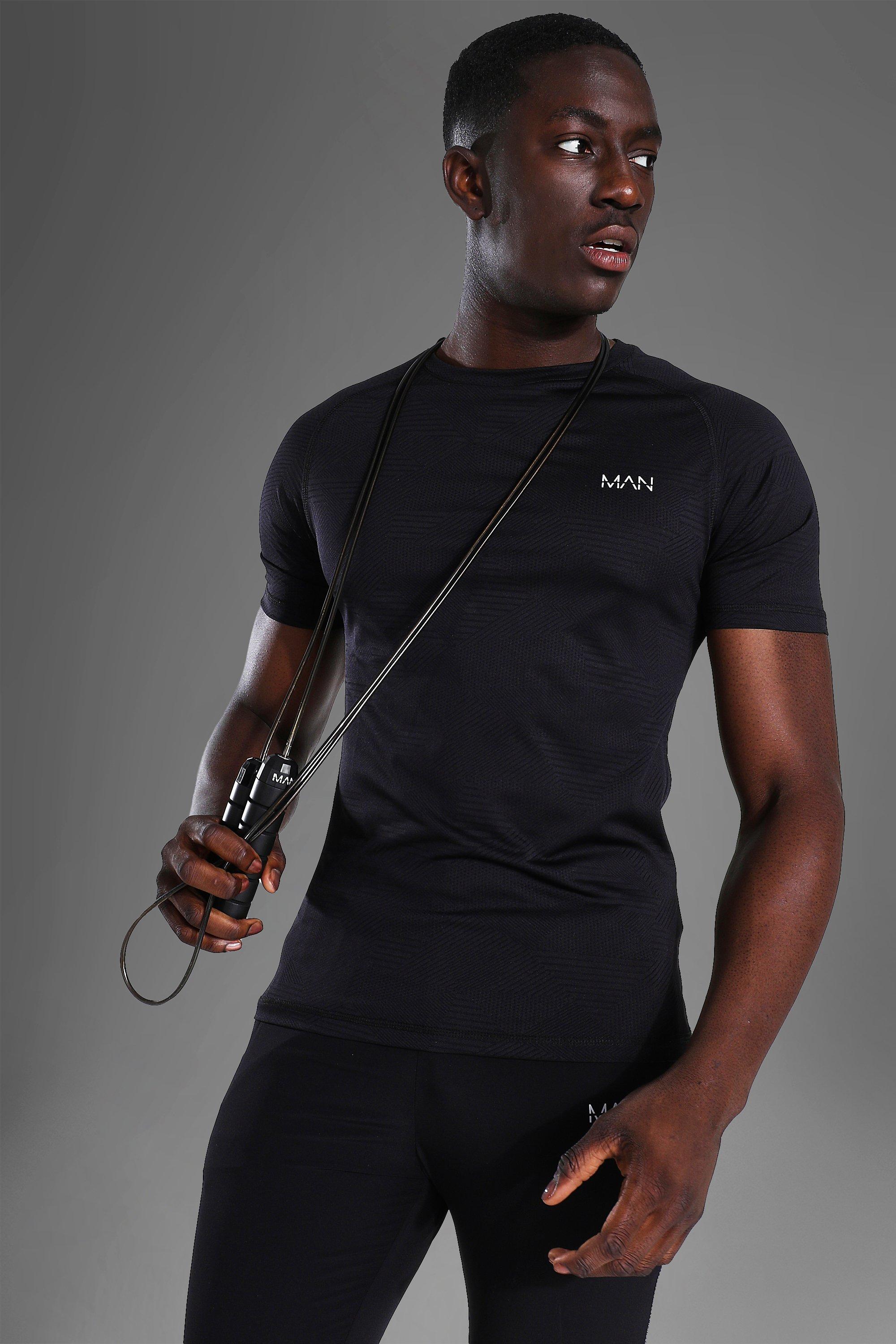 Mens Black Man Active Gym Raglan Muscle Fit T-Shirt, Black
