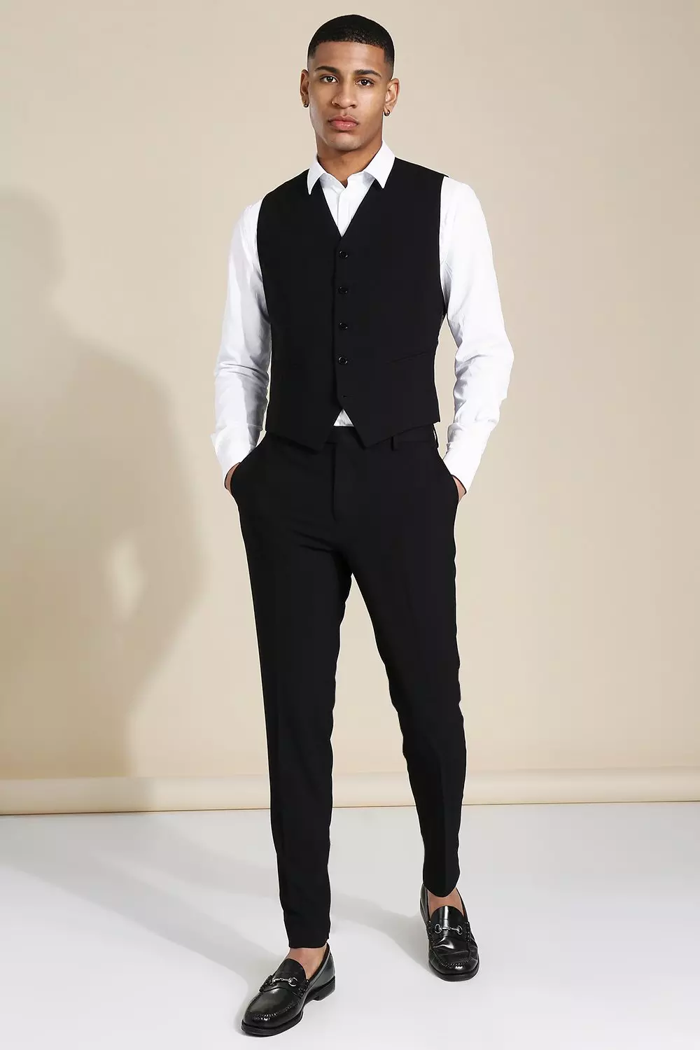 Slim Black Waistcoat boohooMAN