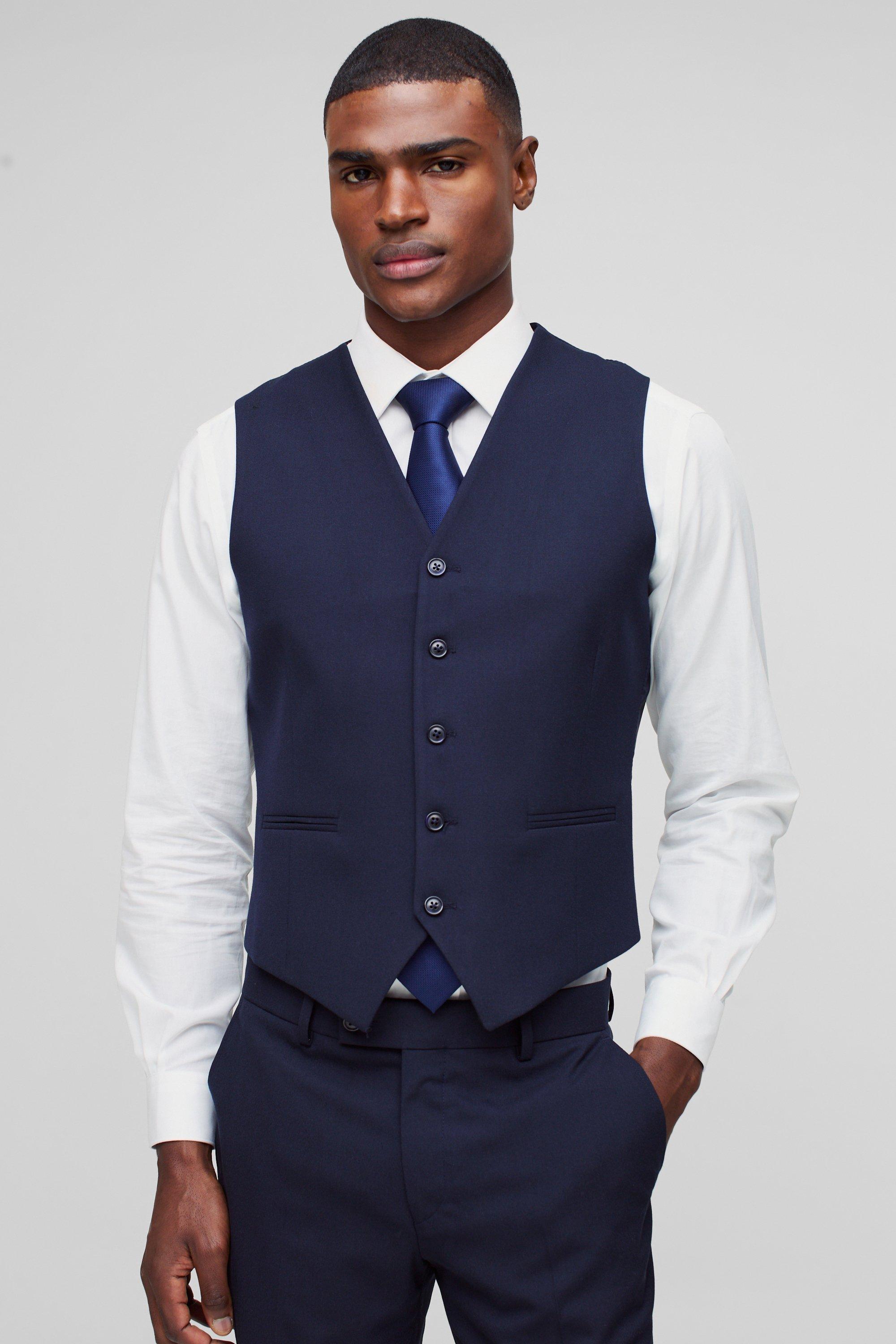 Mens Navy Slim Waistcoat, Navy
