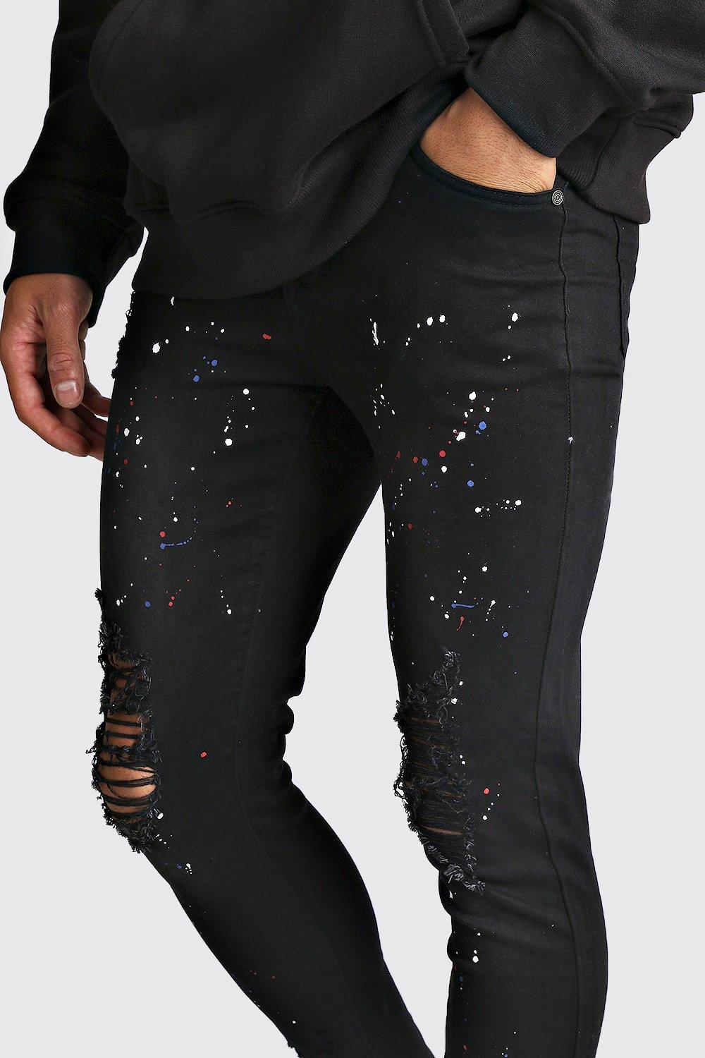 boohooman paint splatter jeans