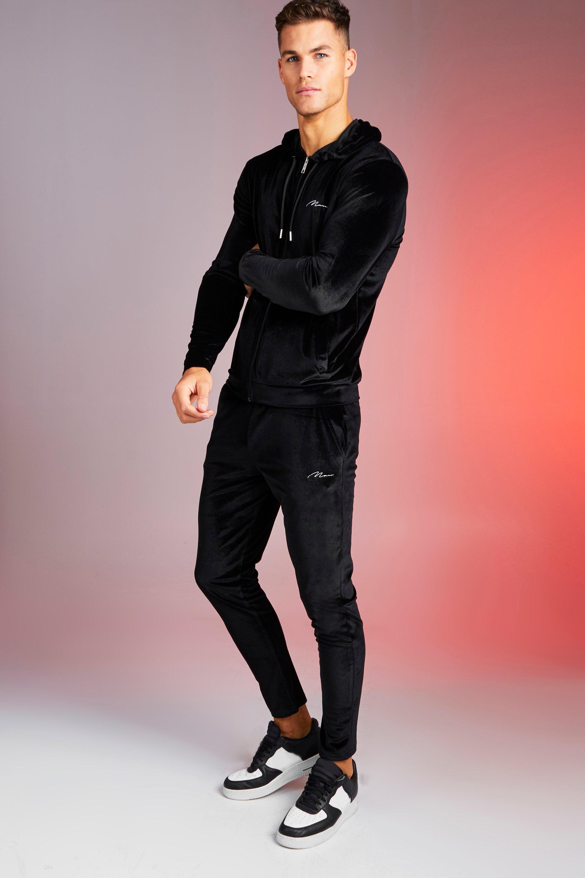 black velour tracksuit mens