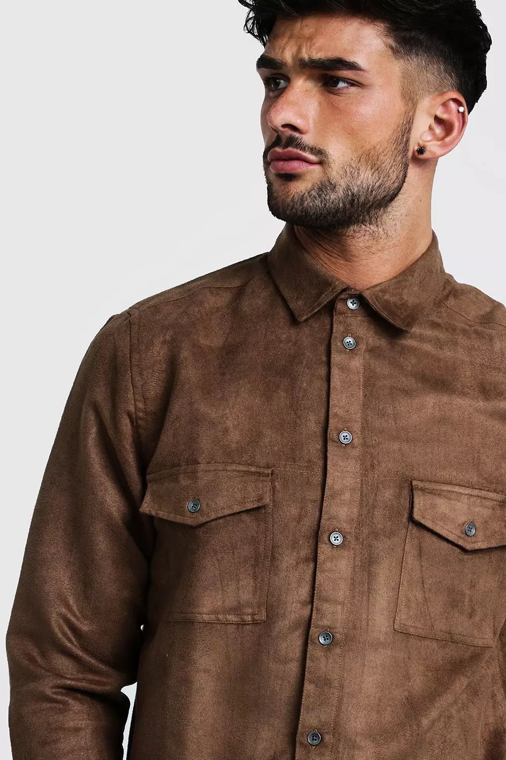 Western Faux Suede Long Sleeve Shirt | boohooMAN