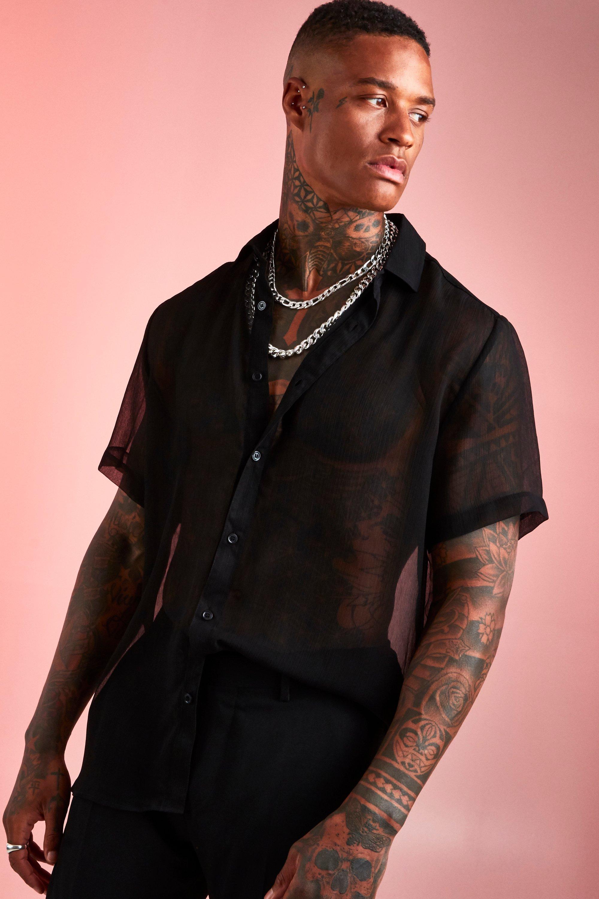 black sheer mens shirt