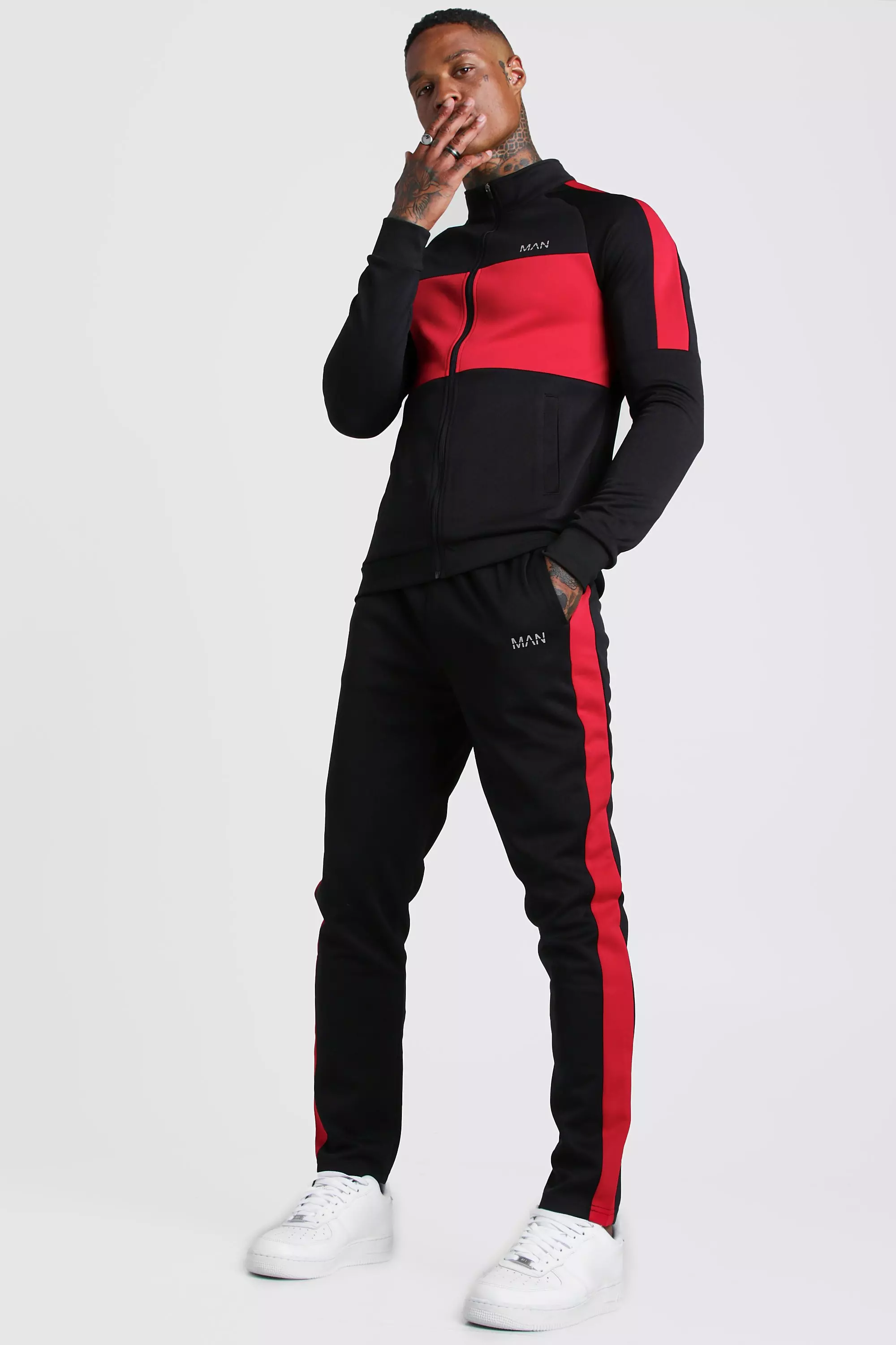 Red nike hot sale poly tracksuit