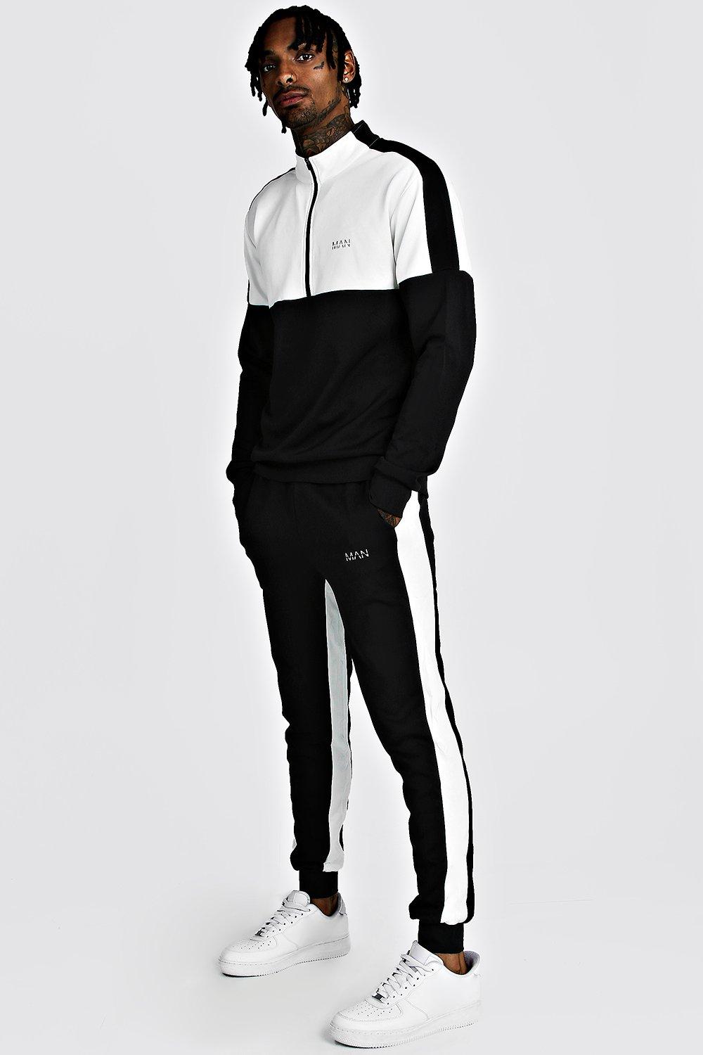 boohooman black and white tracksuit