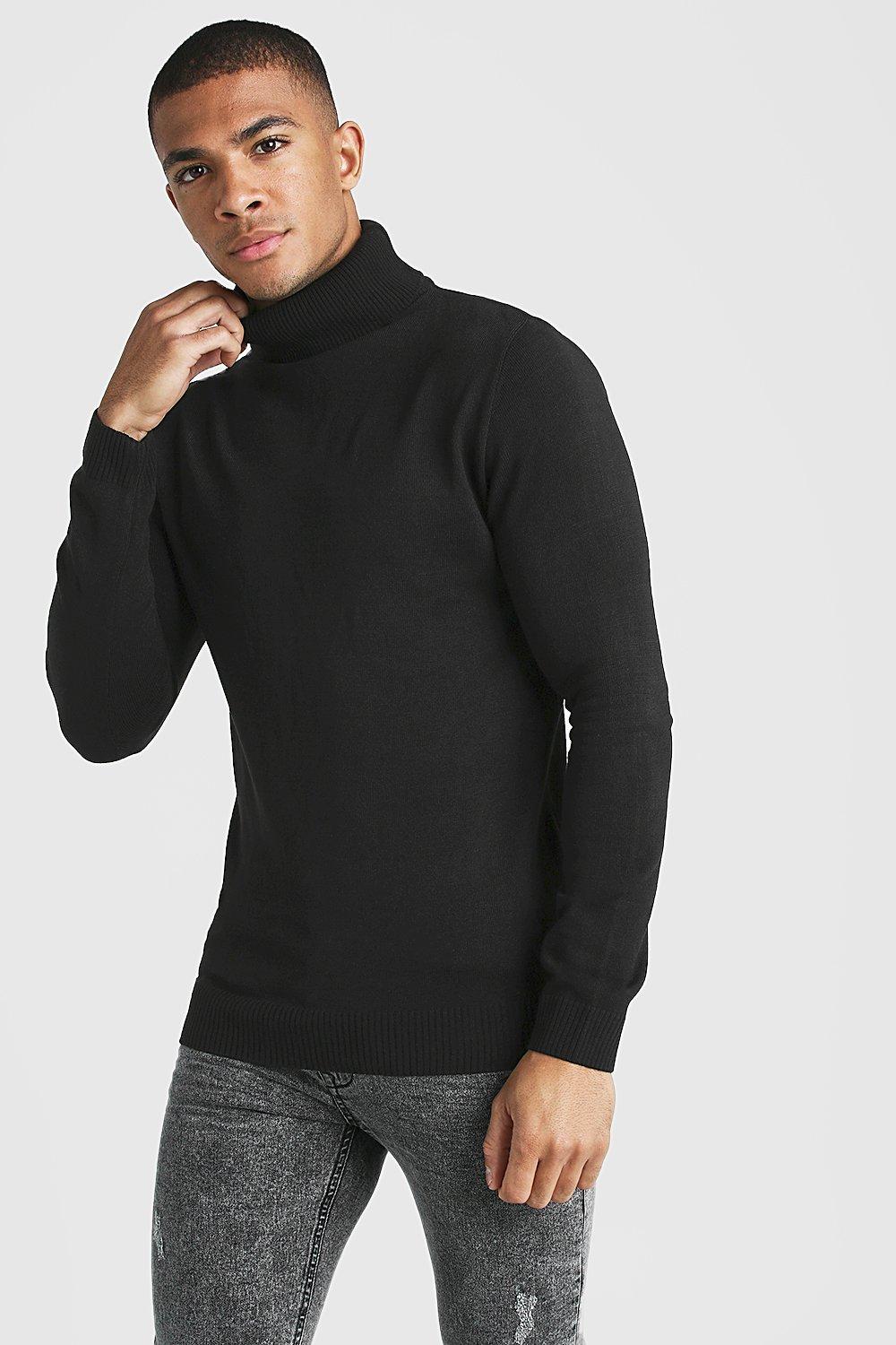 black knitted polo neck jumper