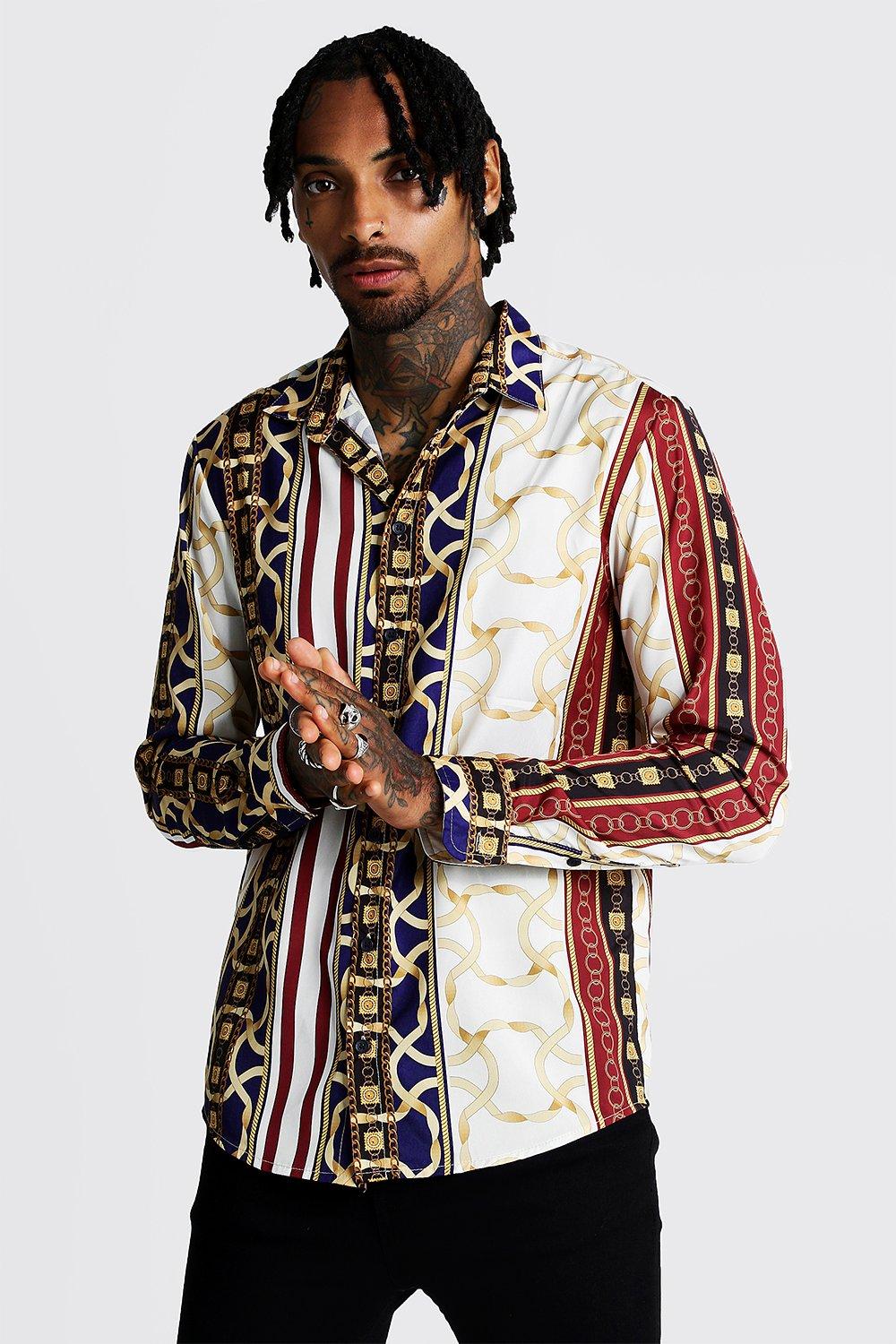 satin chain print blouse
