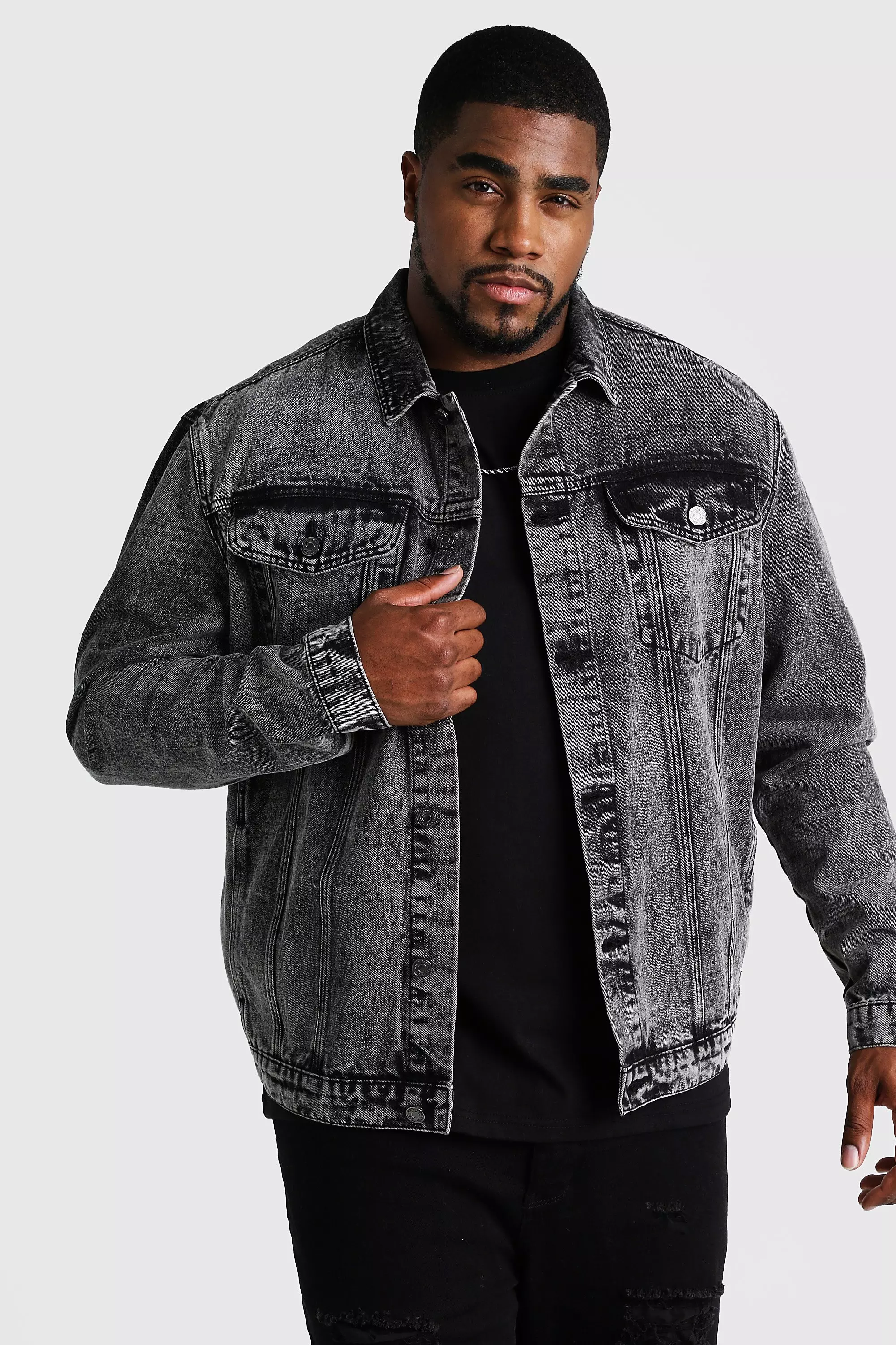 Black acid wash 2025 denim jacket mens